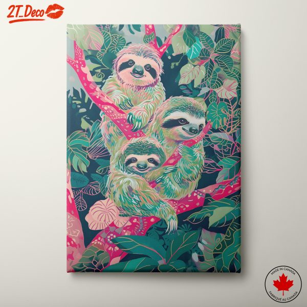 Colorful Sloths in Abstract Jungle Art