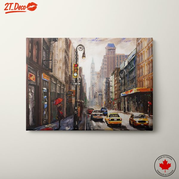 City Street Scene with Umbrellas