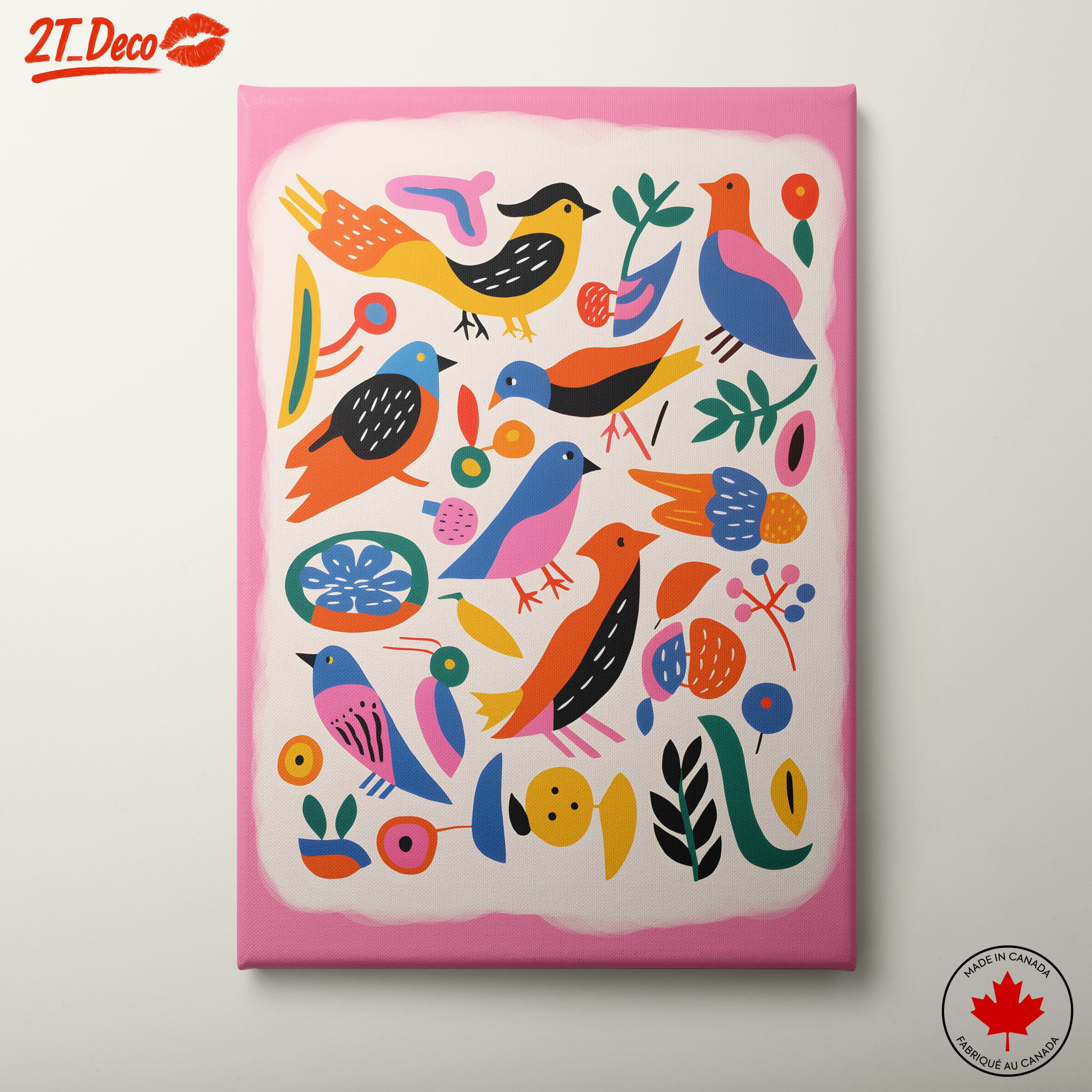 Playful Birds and Colorful Flora Art
