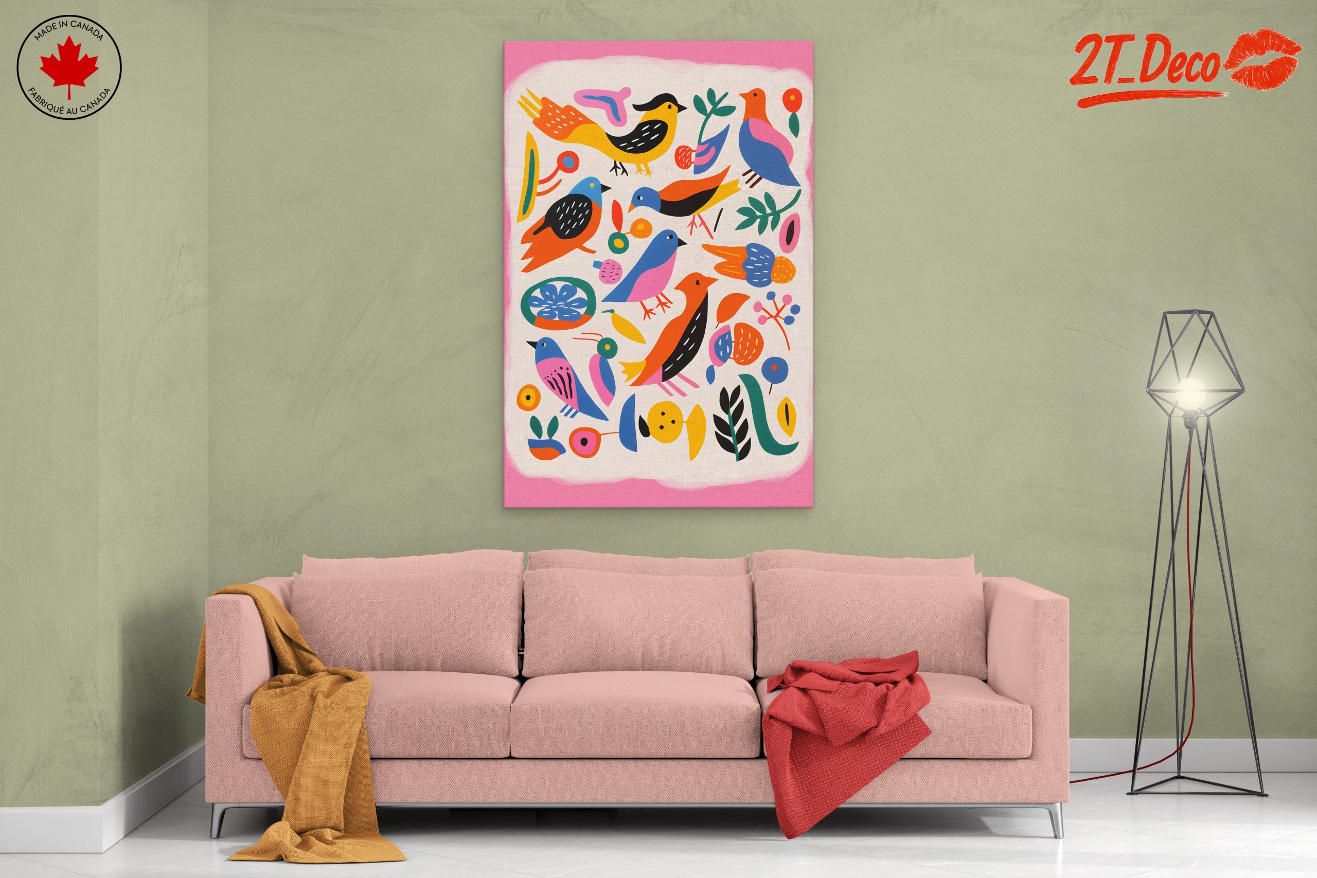 Playful Birds and Colorful Flora Art - Image 2