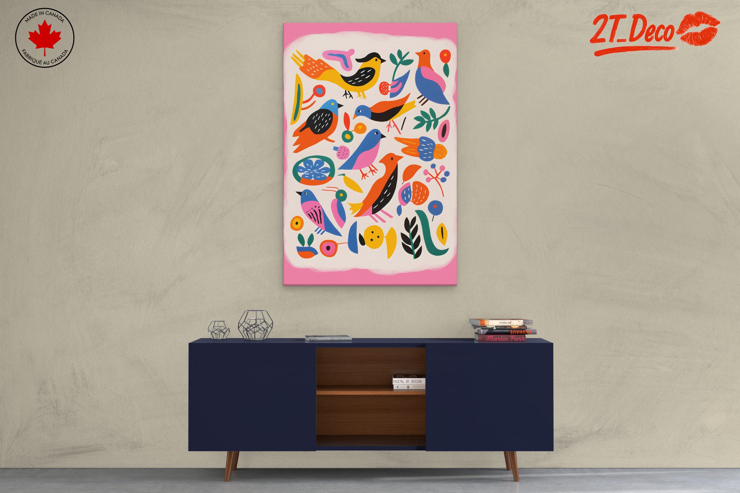 Playful Birds and Colorful Flora Art - Image 3
