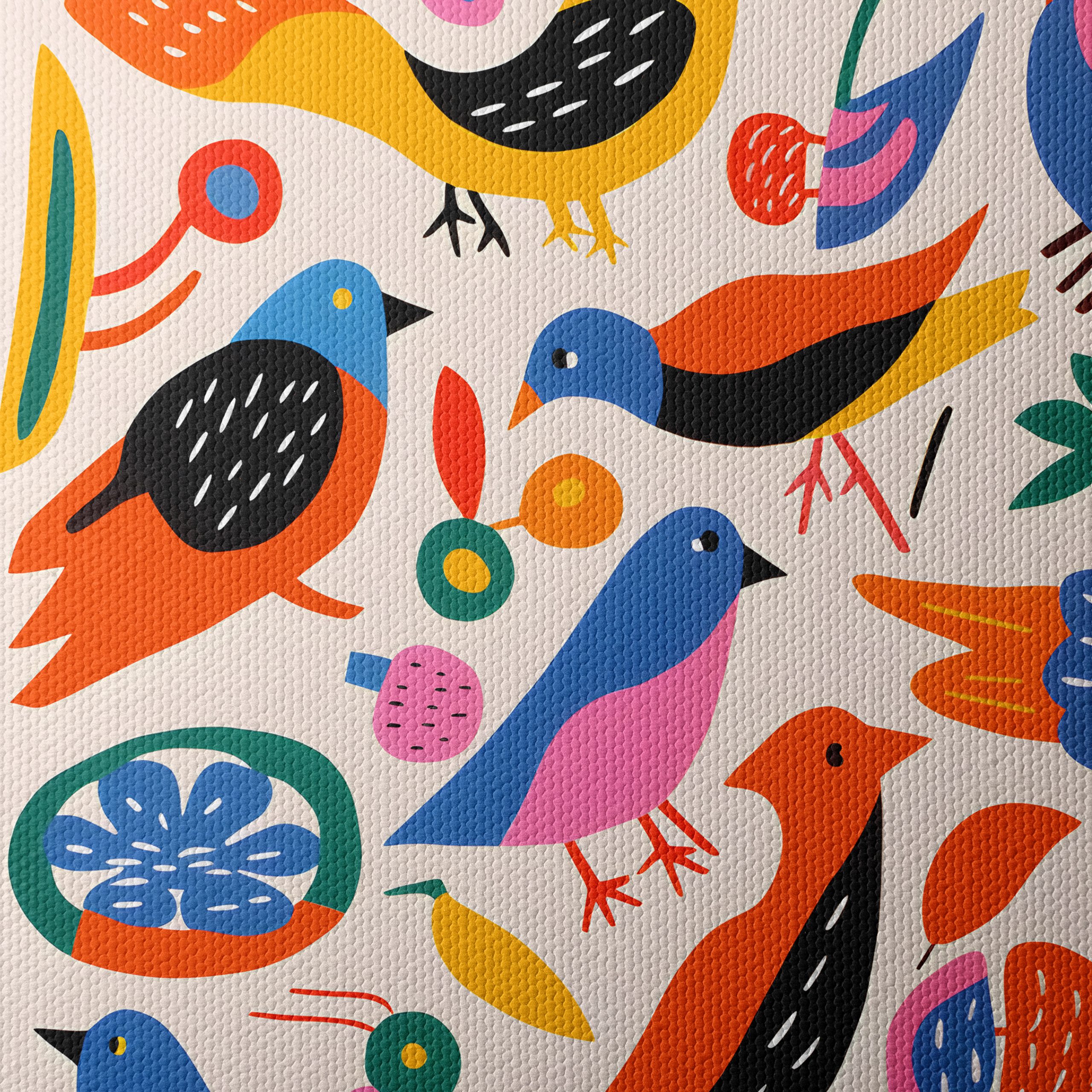 Playful Birds and Colorful Flora Art - Image 4