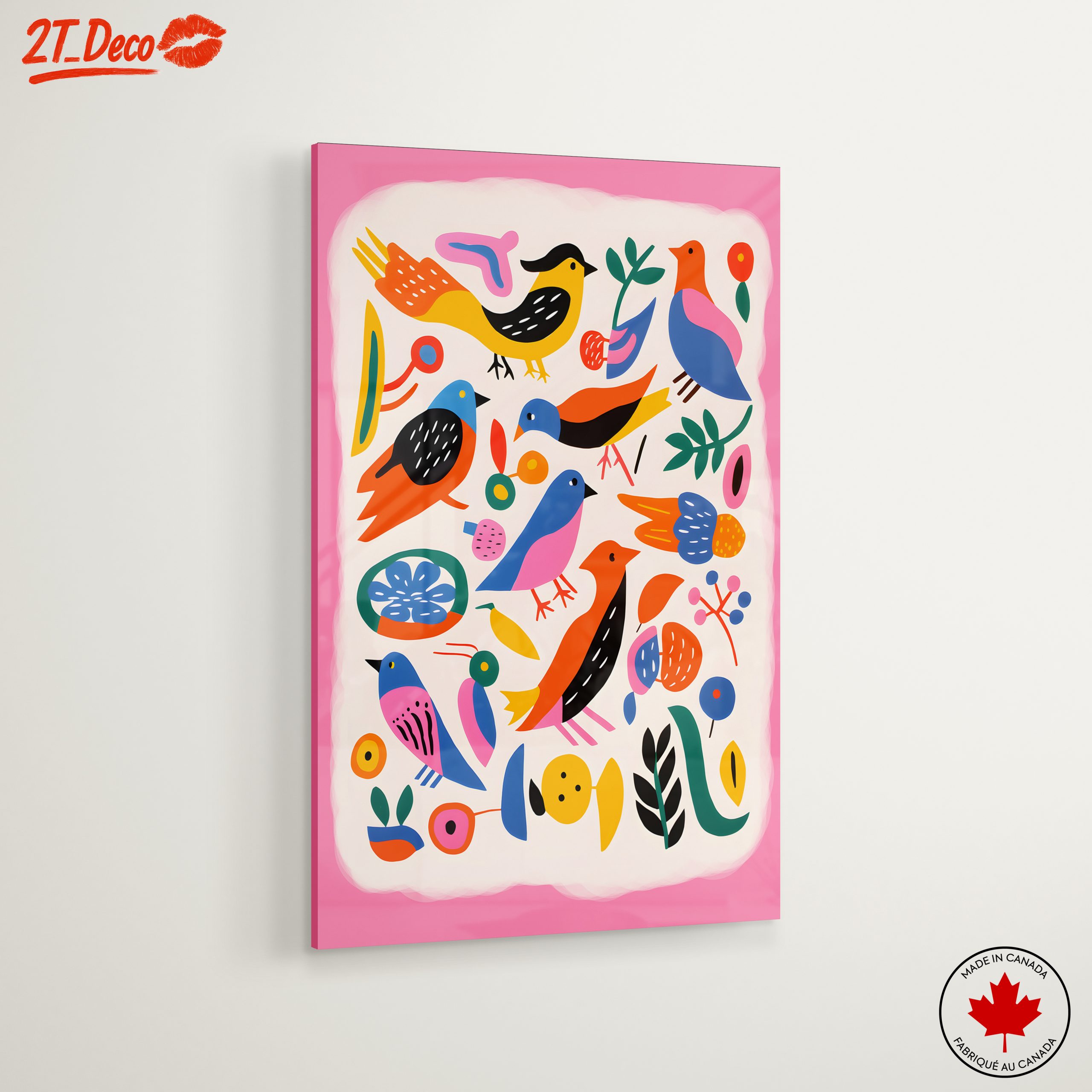 Playful Birds and Colorful Flora Art - Image 6