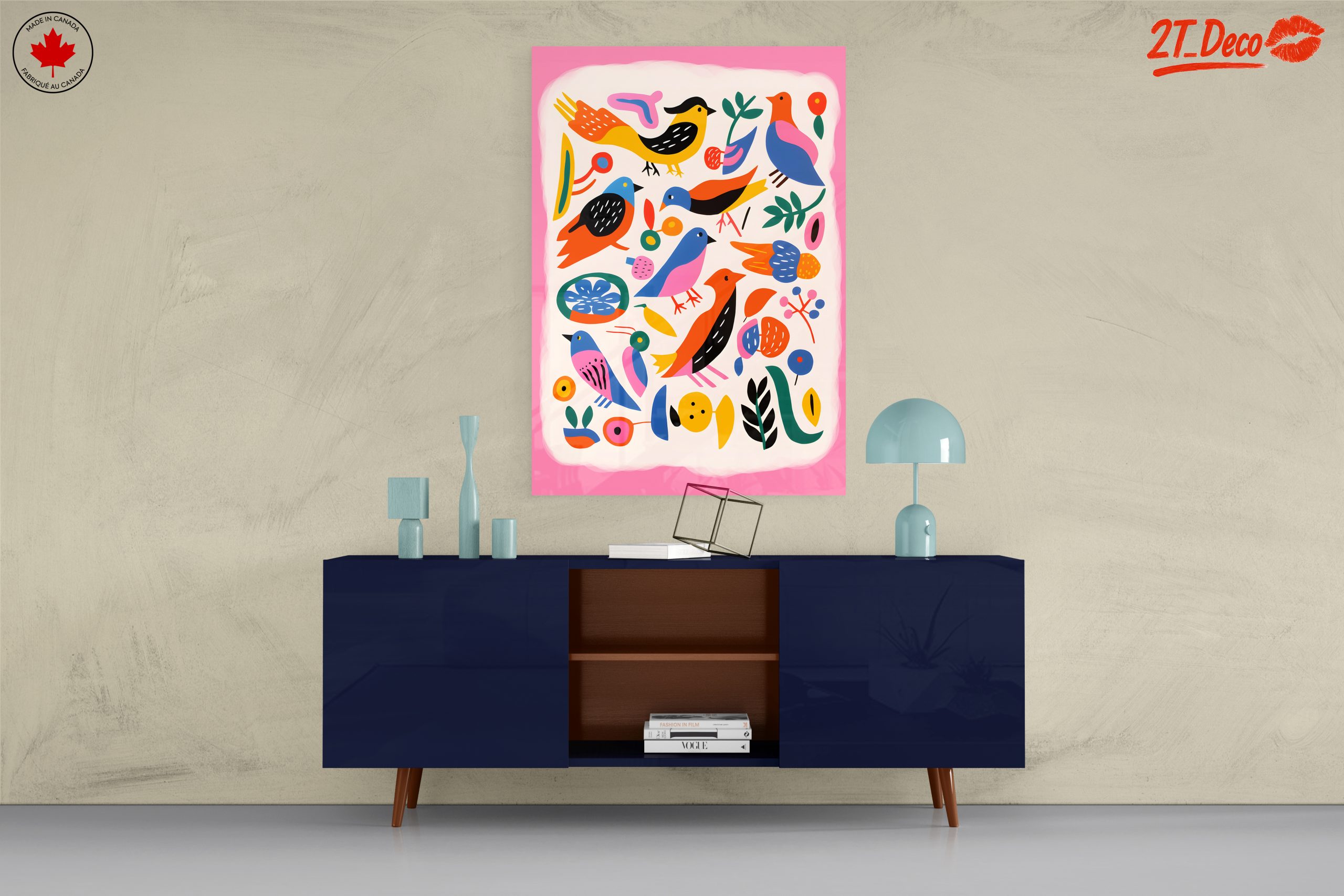 Playful Birds and Colorful Flora Art - Image 8