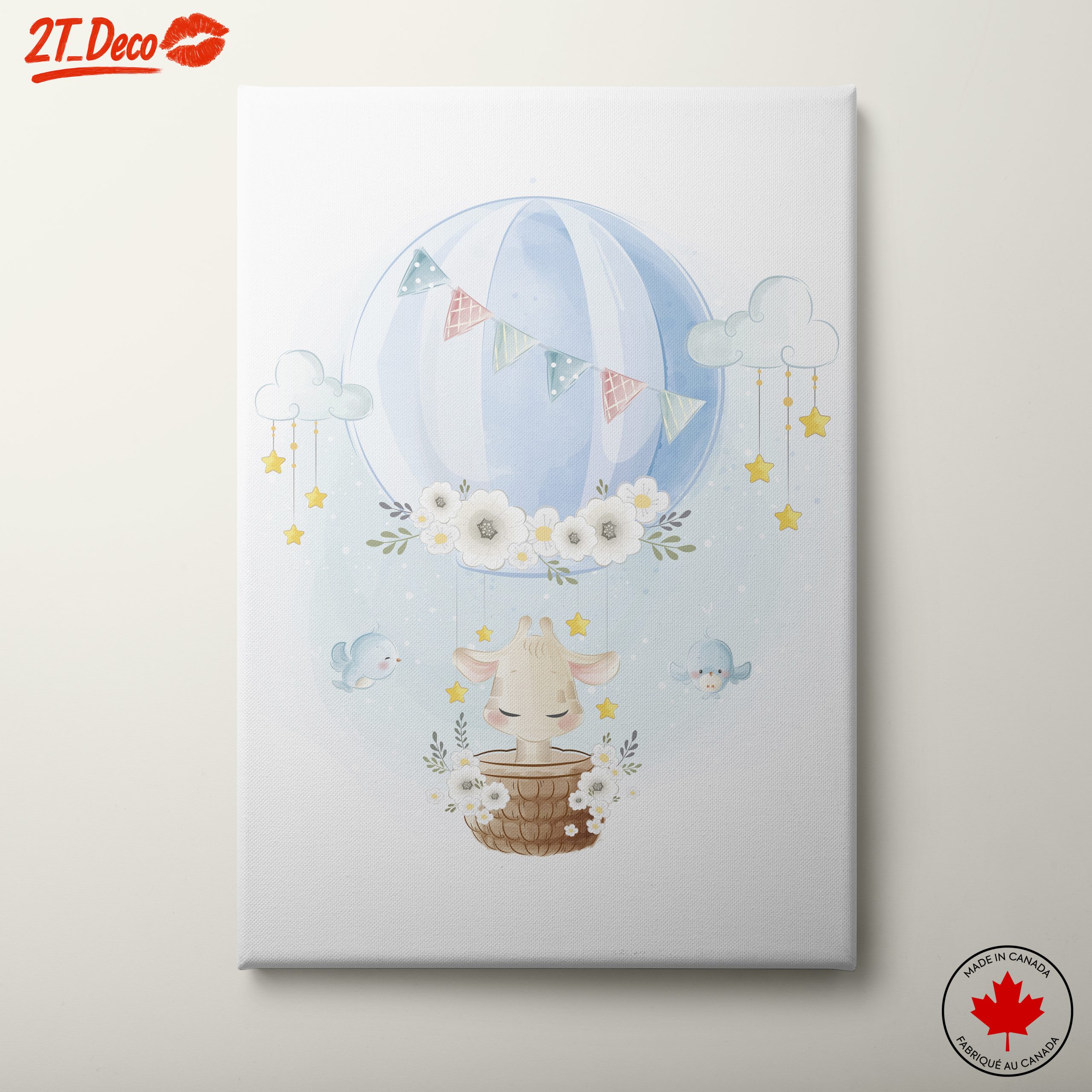 Whimsical Animal Art with Balloon and Clouds