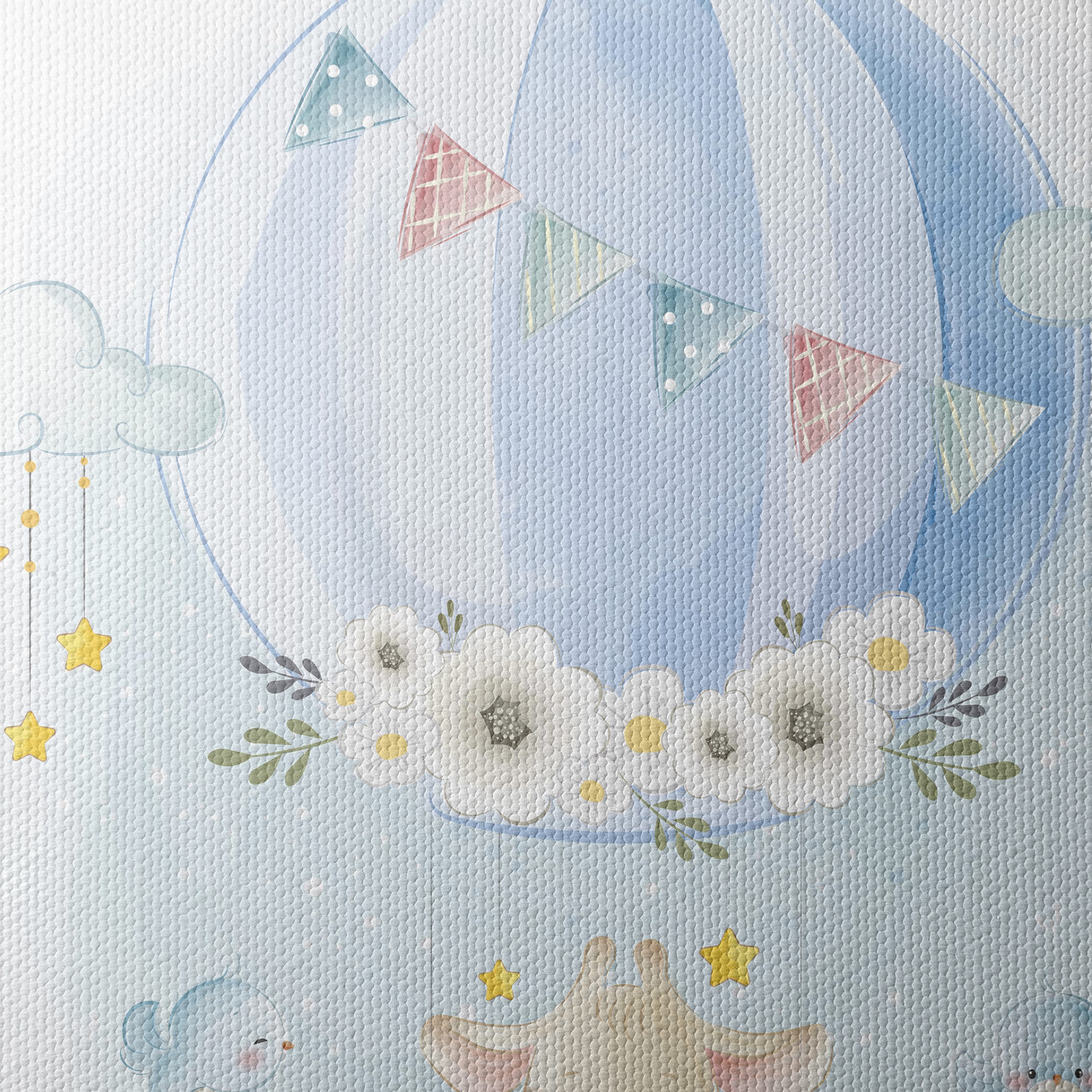 Whimsical Animal Art with Balloon and Clouds - Image 4