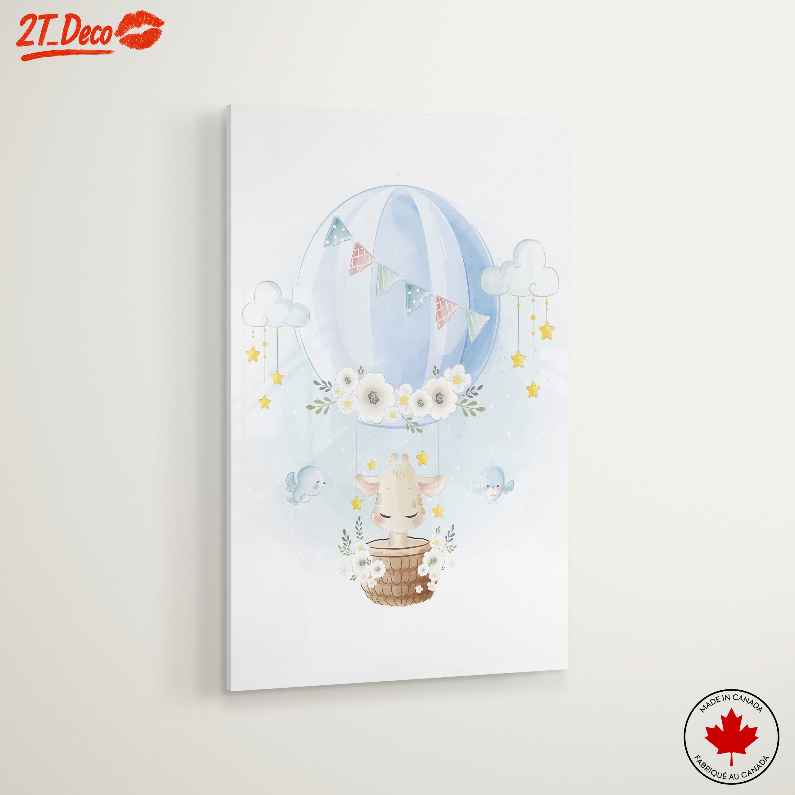 Whimsical Animal Art with Balloon and Clouds - Image 6