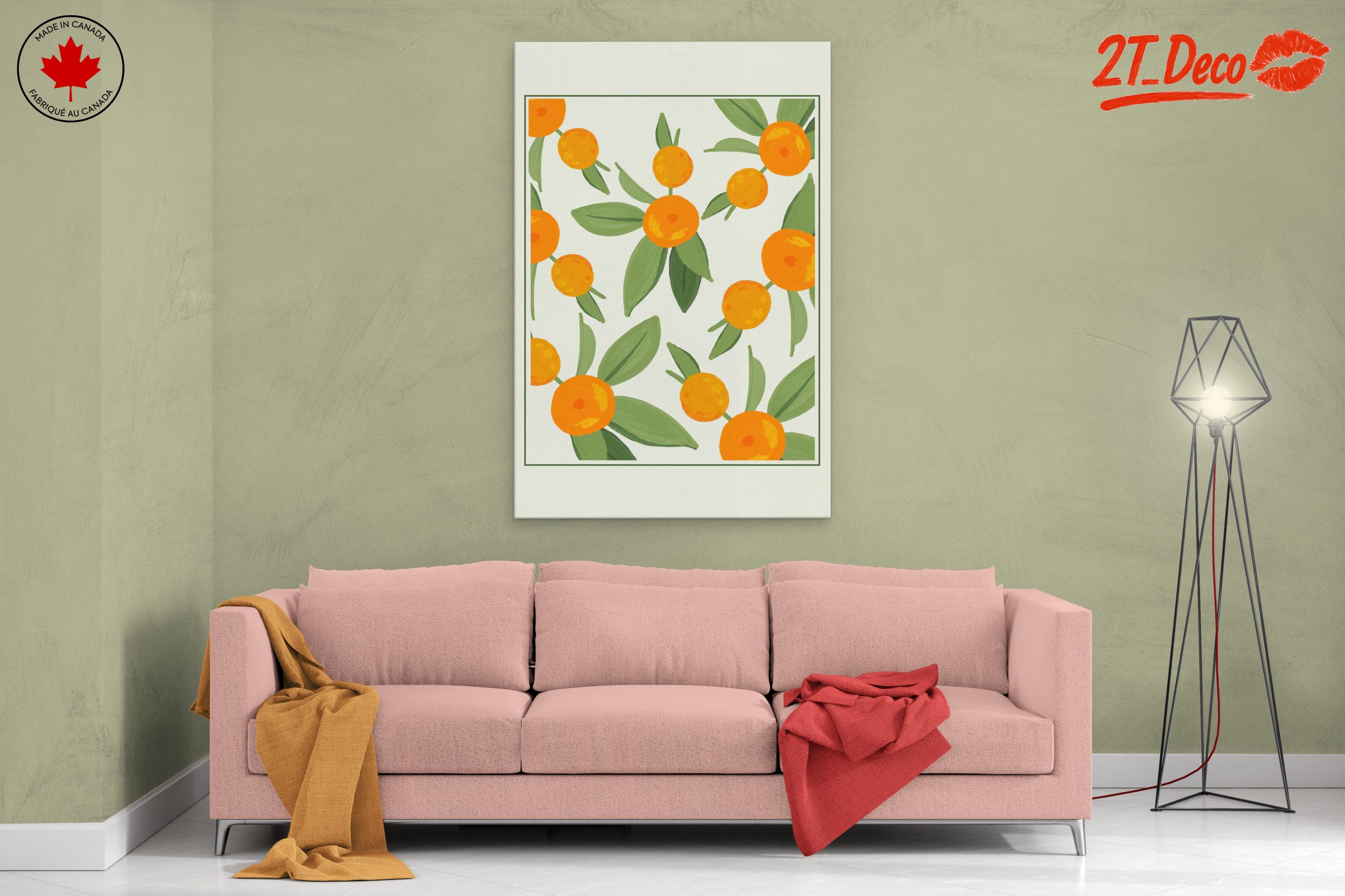 Vibrant Botanical Leaf Art with Oranges - Image 2