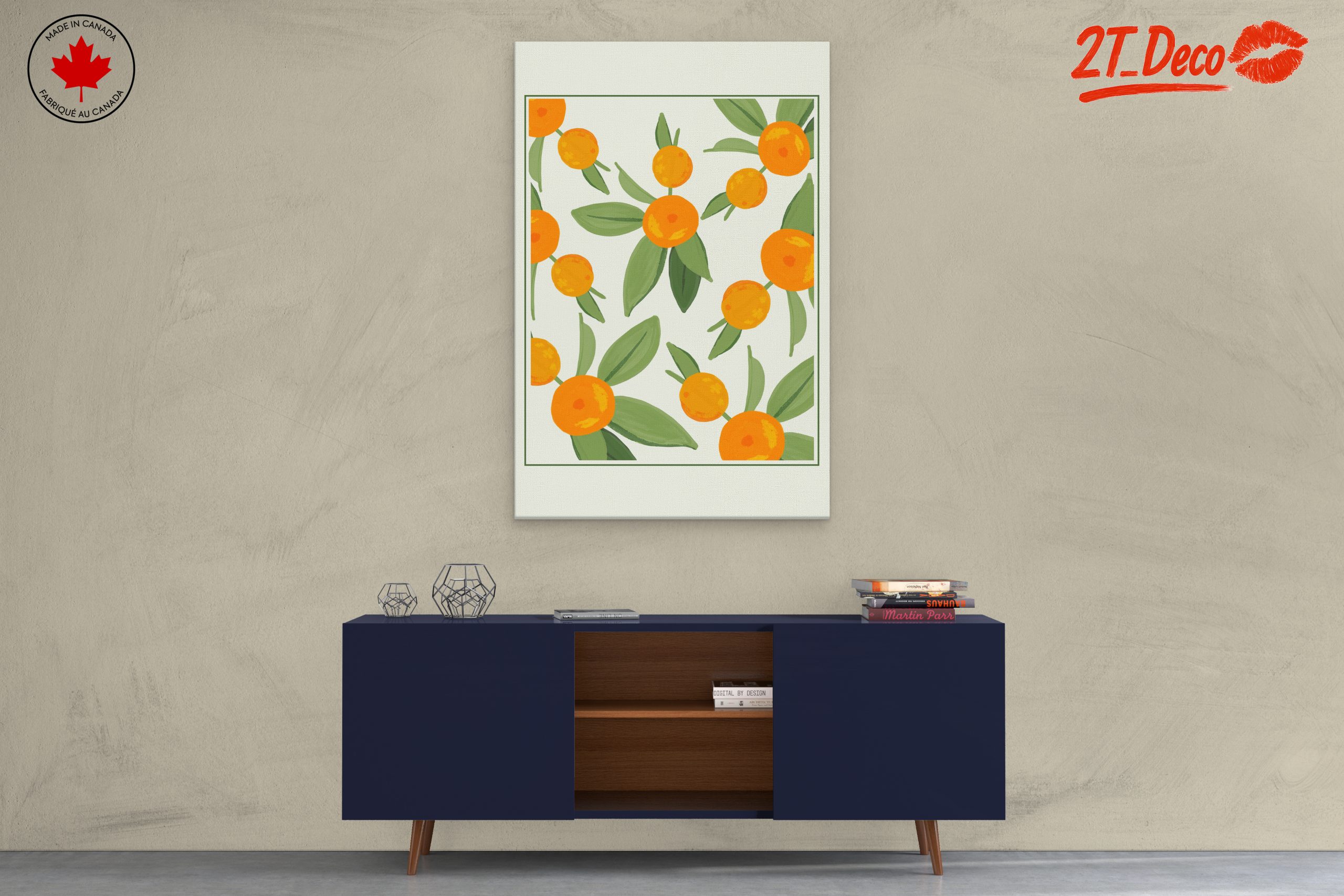 Vibrant Botanical Leaf Art with Oranges - Image 3