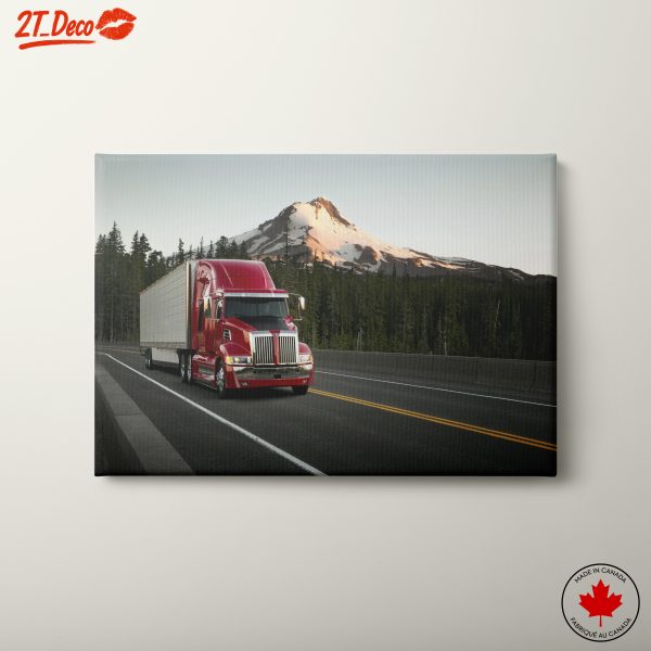 Red Semi Truck on Scenic Mountain Road