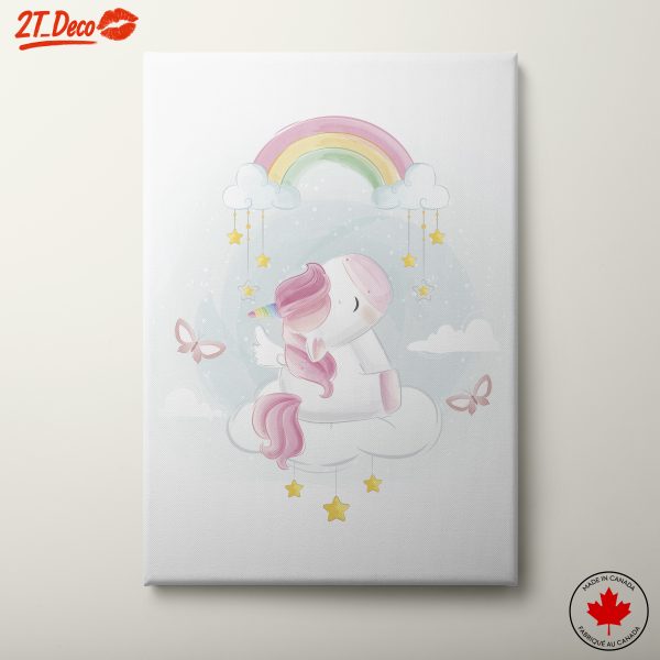 Magical Unicorn Art with Rainbow and Clouds
