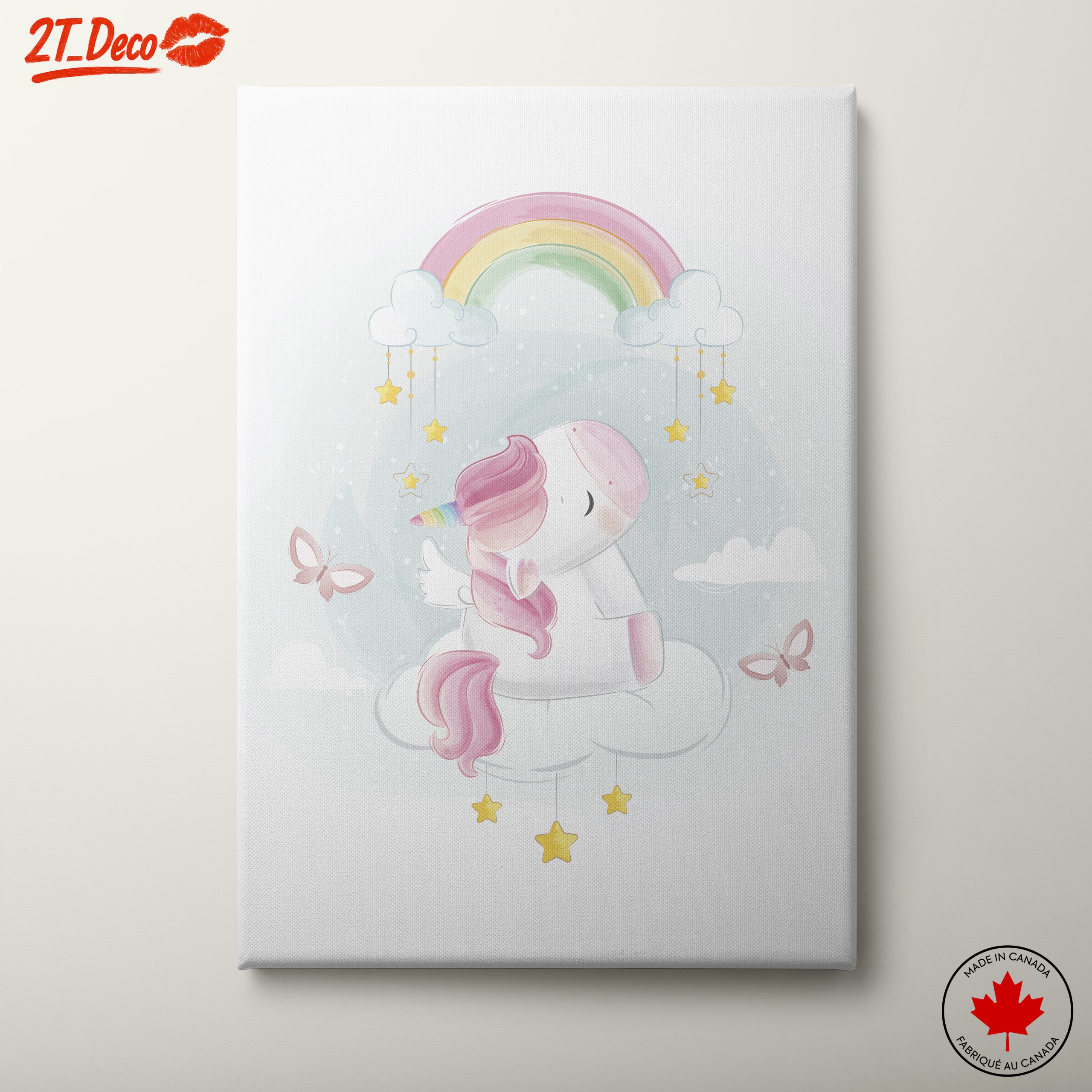 Magical Unicorn Art with Rainbow and Clouds