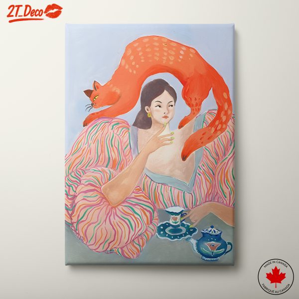 Whimsical Art Featuring a Woman and Cat