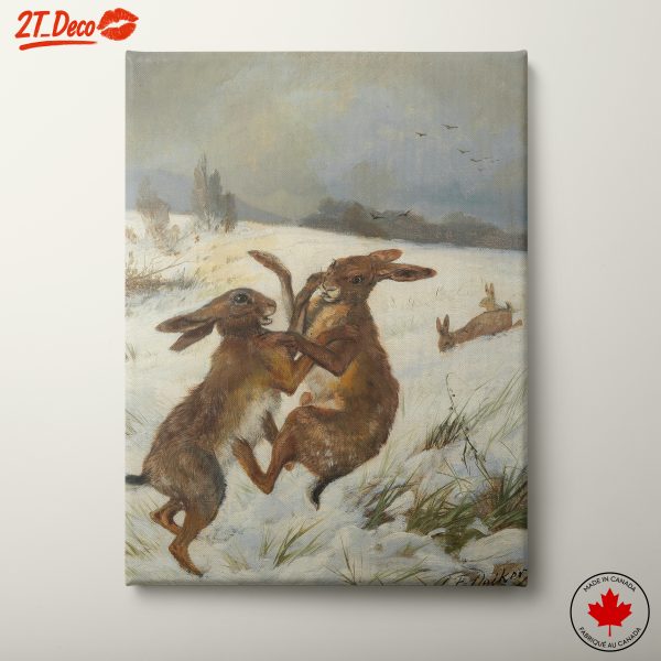 Dynamic Hares in Snowy Landscape