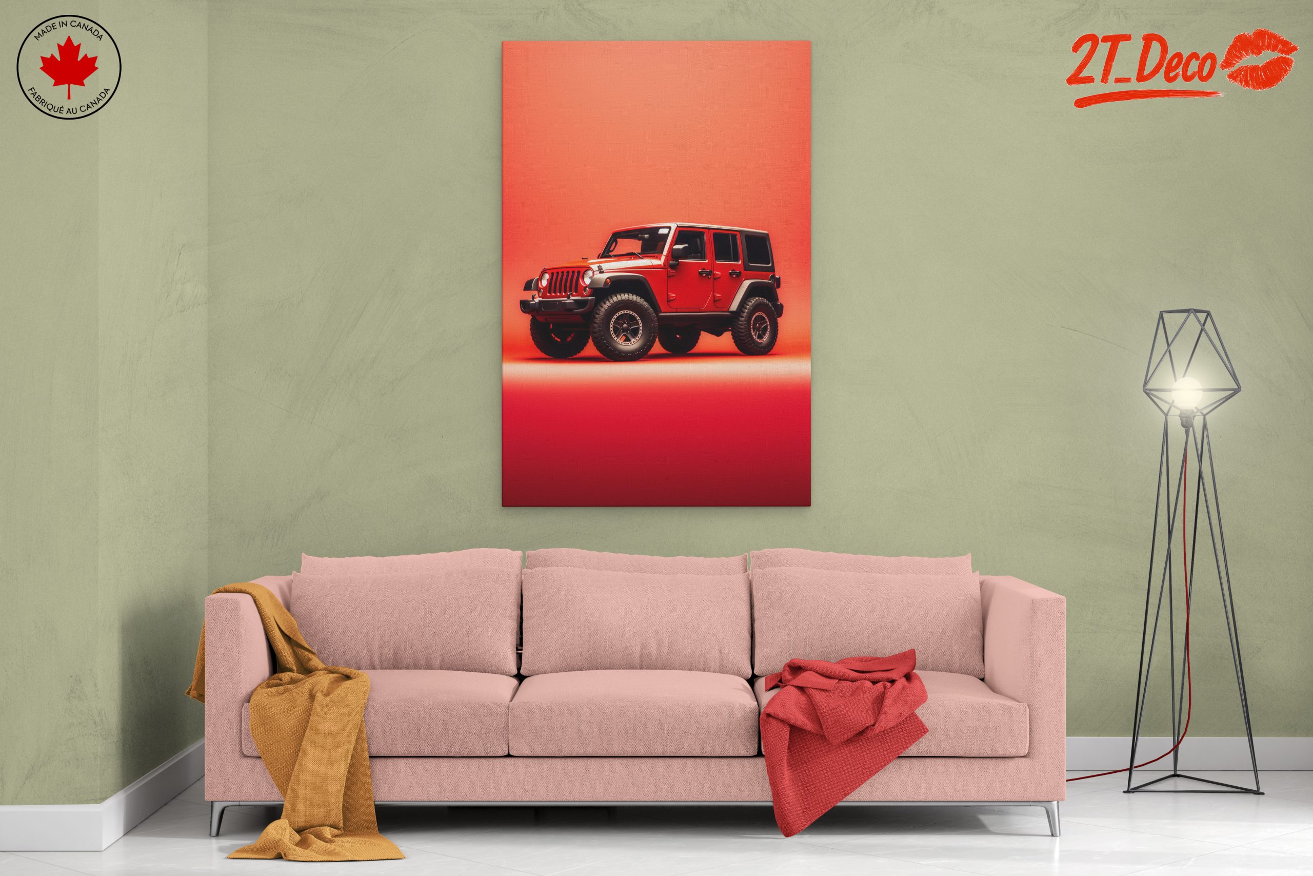 Red Jeep Against Vibrant Background - Image 2