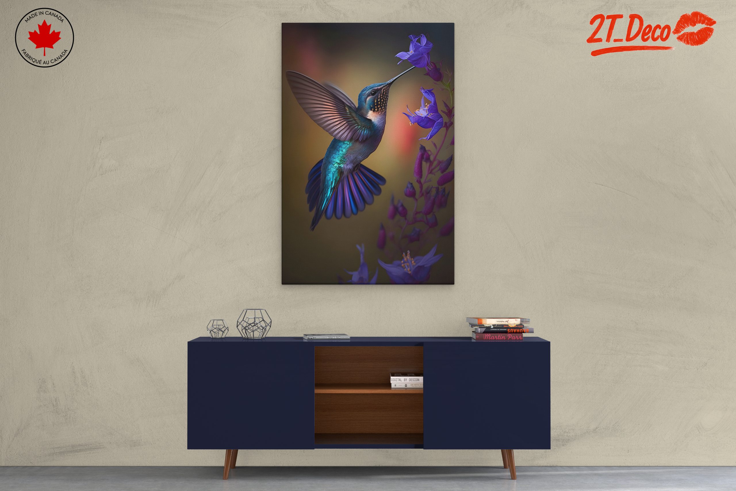 Colorful Hummingbird Feeding on Purple Flowers - Image 3