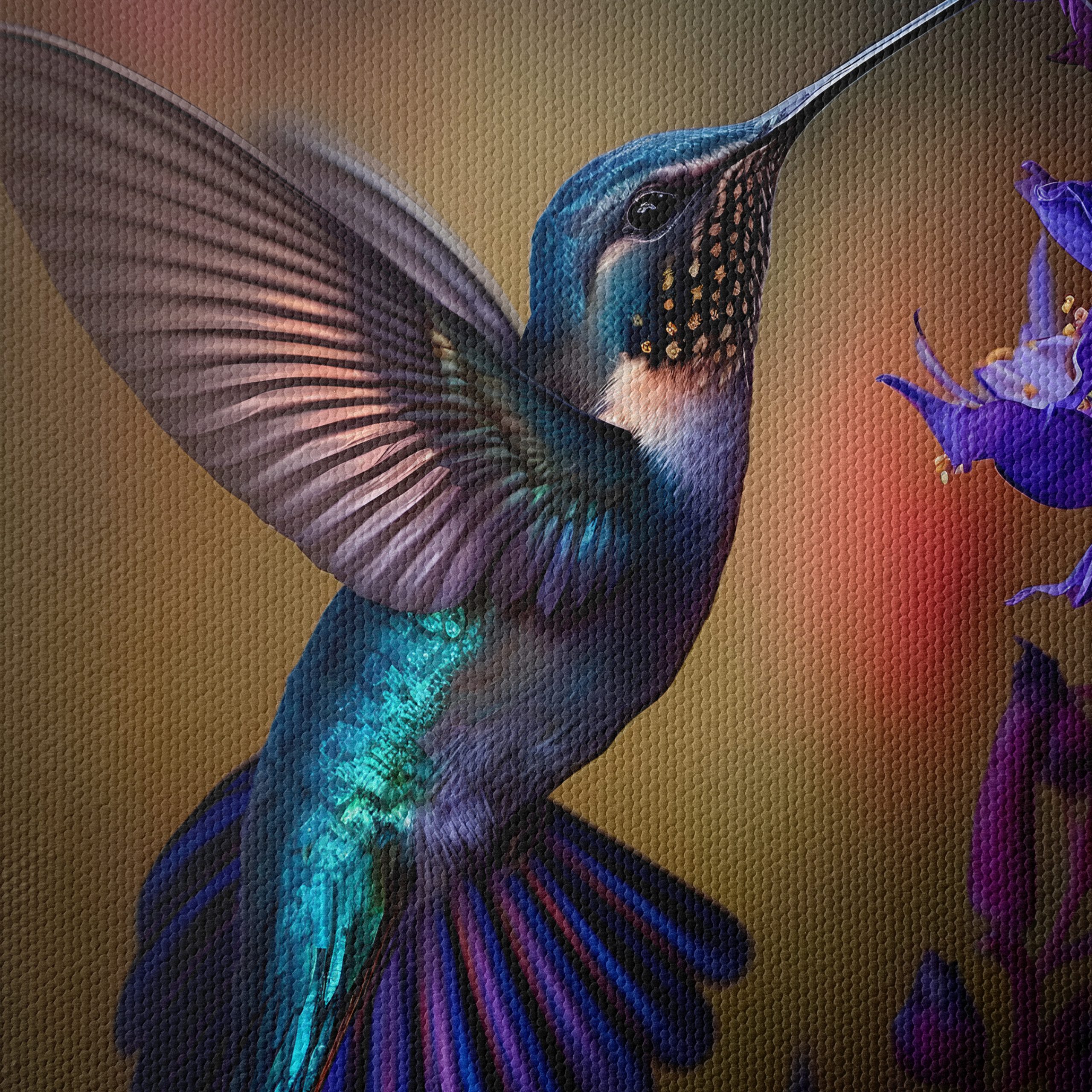 Colorful Hummingbird Feeding on Purple Flowers - Image 4