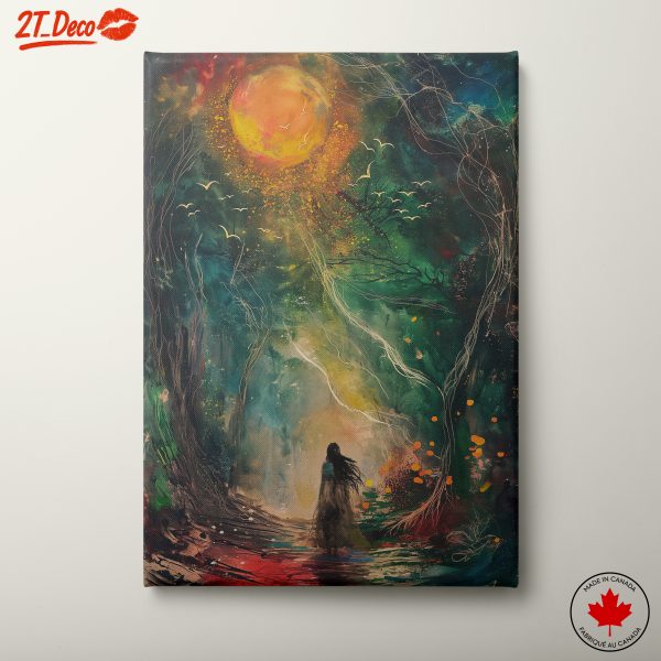 Colorful Abstract Forest Scene with Figure