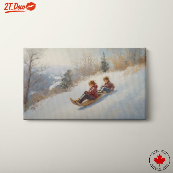Children Sledding in a Snowy Landscape