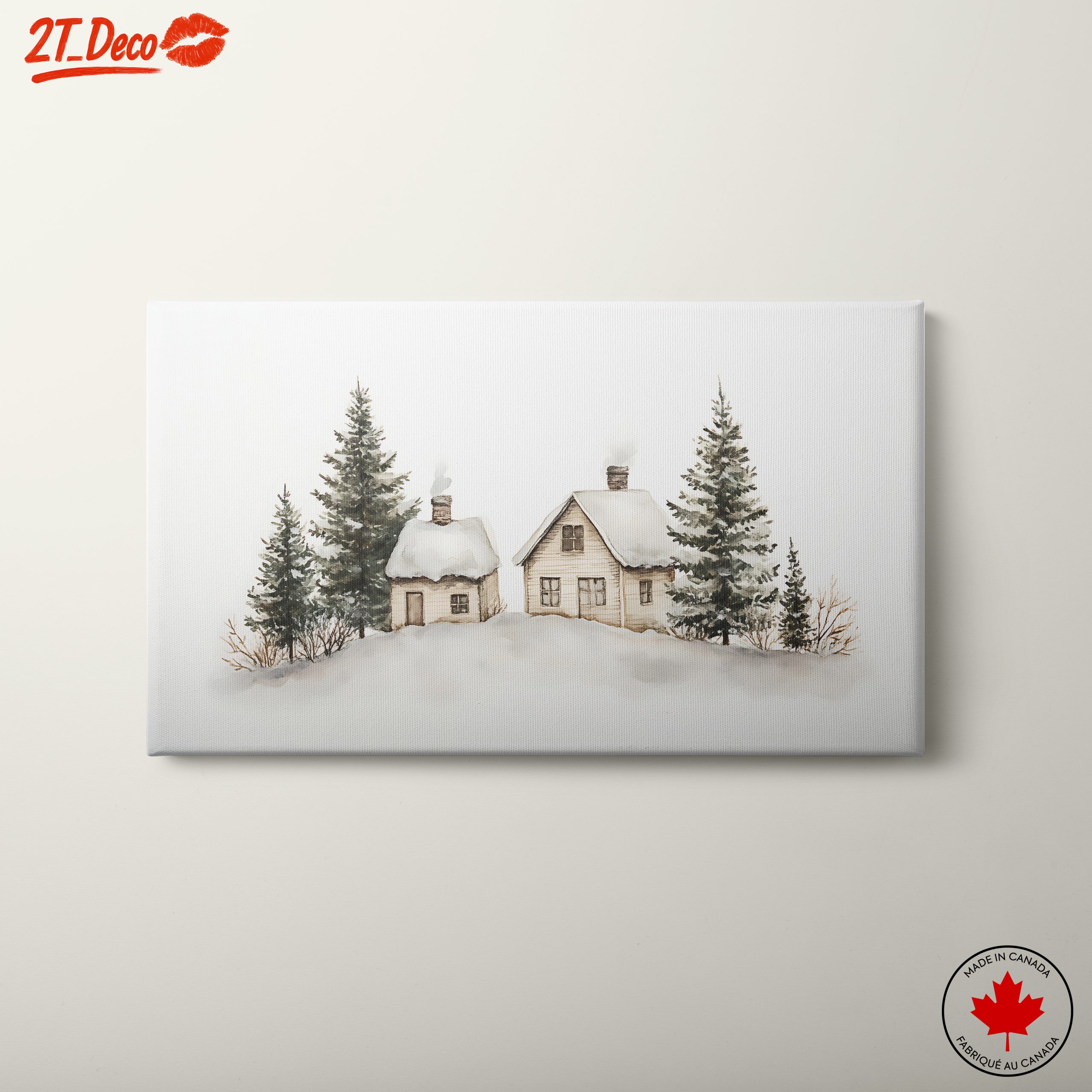 Charming Winter Landscape with Cozy Cabins