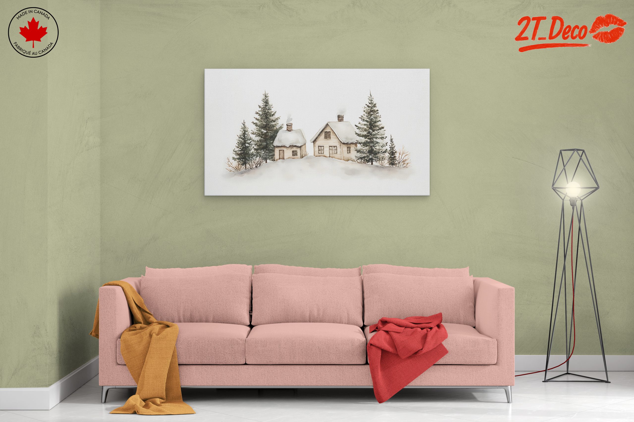 Charming Winter Landscape with Cozy Cabins - Image 2