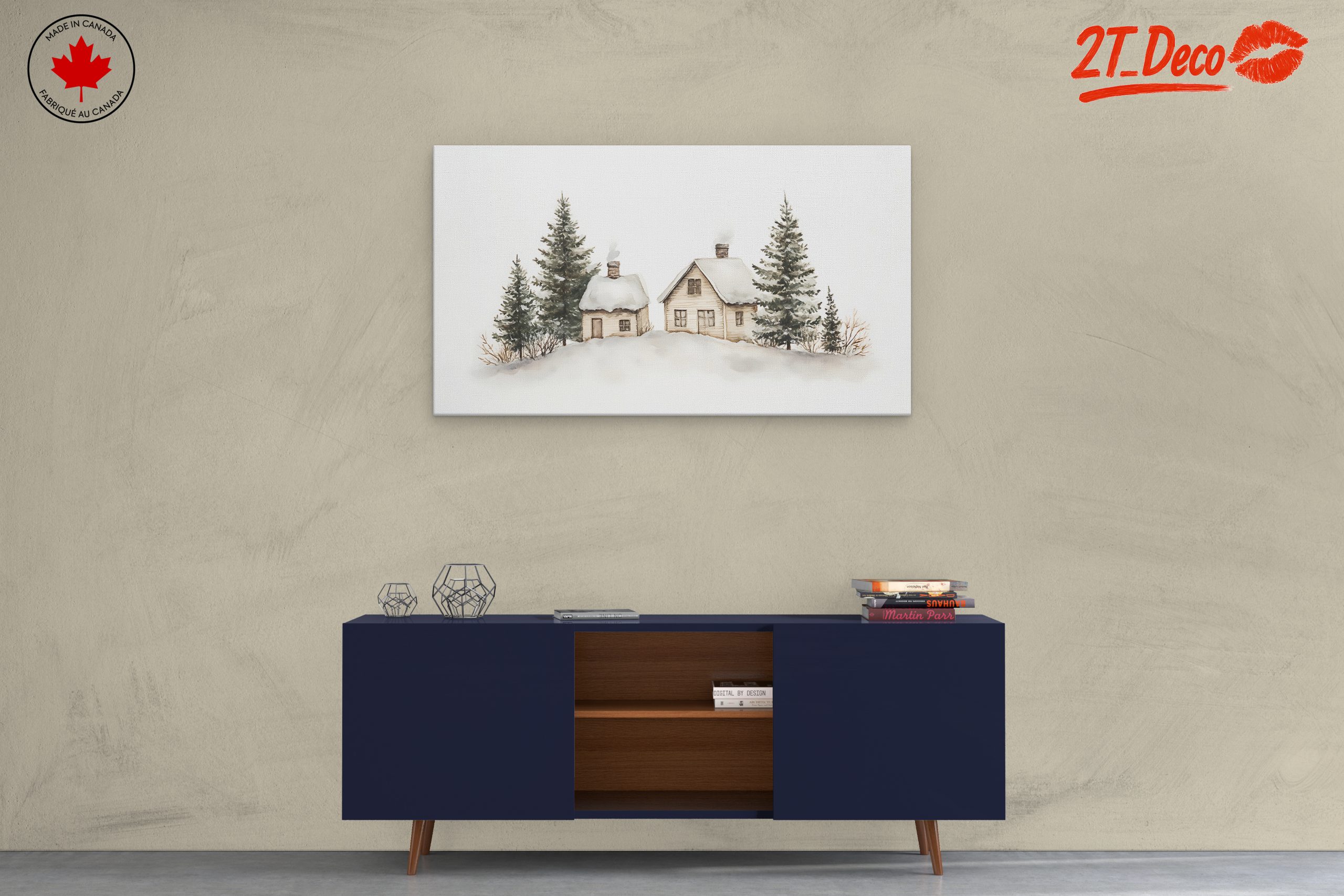 Charming Winter Landscape with Cozy Cabins - Image 3