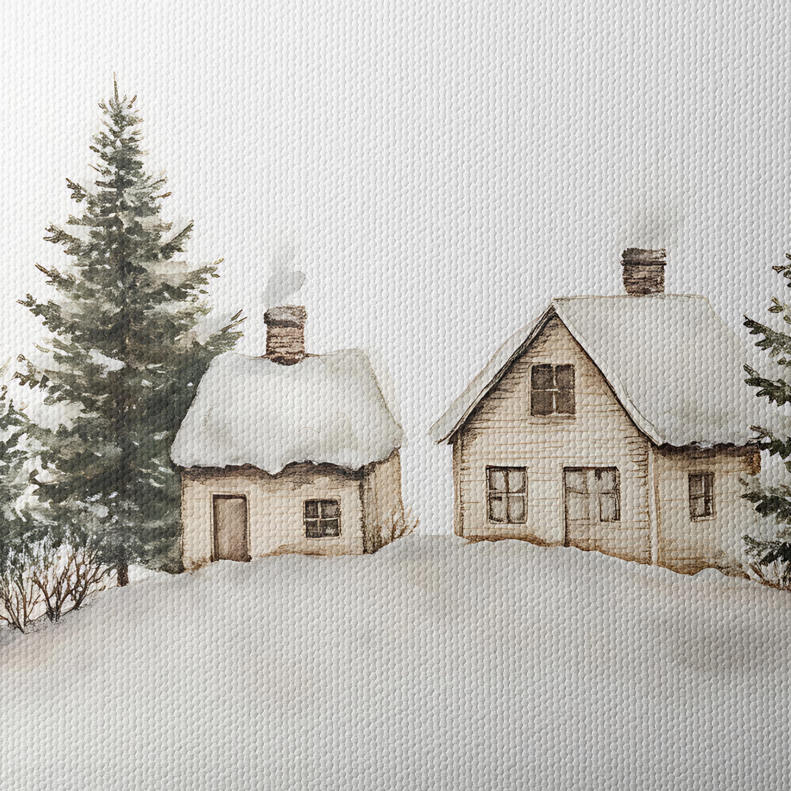 Charming Winter Landscape with Cozy Cabins - Image 4