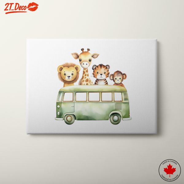 Cute Animal Characters in Vintage Bus