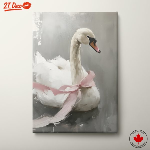 Elegant Swan Artwork with Pink Ribbon