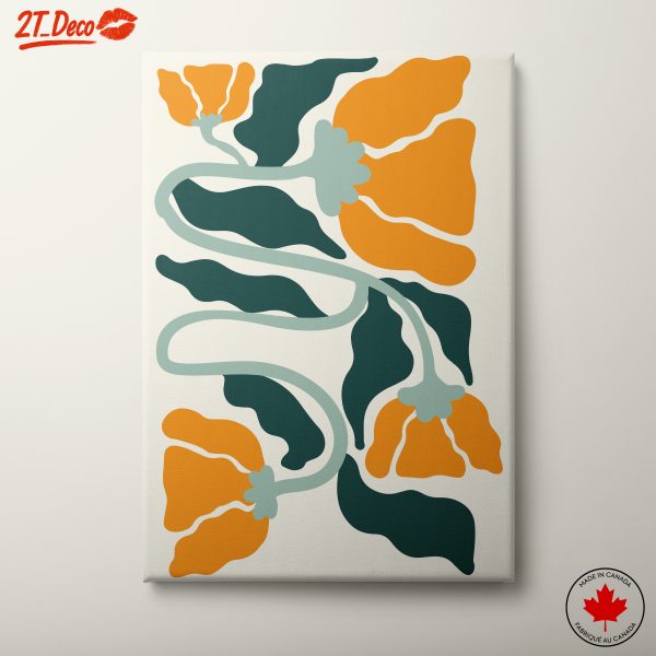 Stylized Floral Artwork with Orange and Green Tones