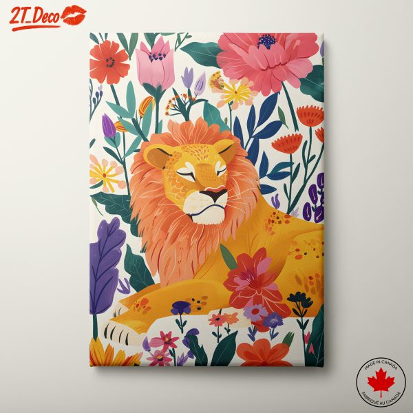 Colorful Lion Surrounded by Flowers