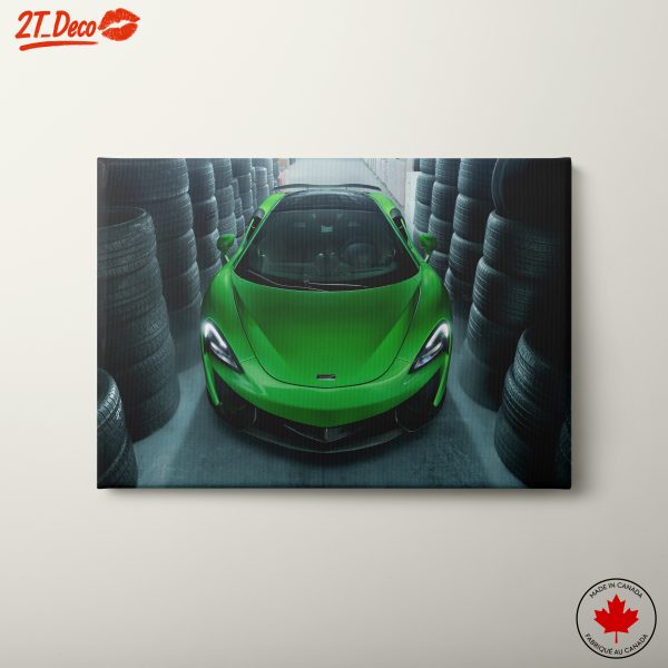 Vibrant Green Classic Car in Tire Garage