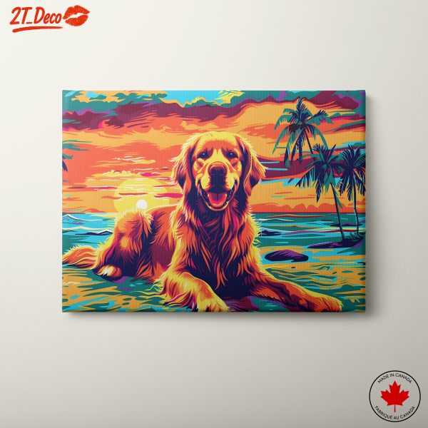 Vibrant Golden Retriever Beach Art
