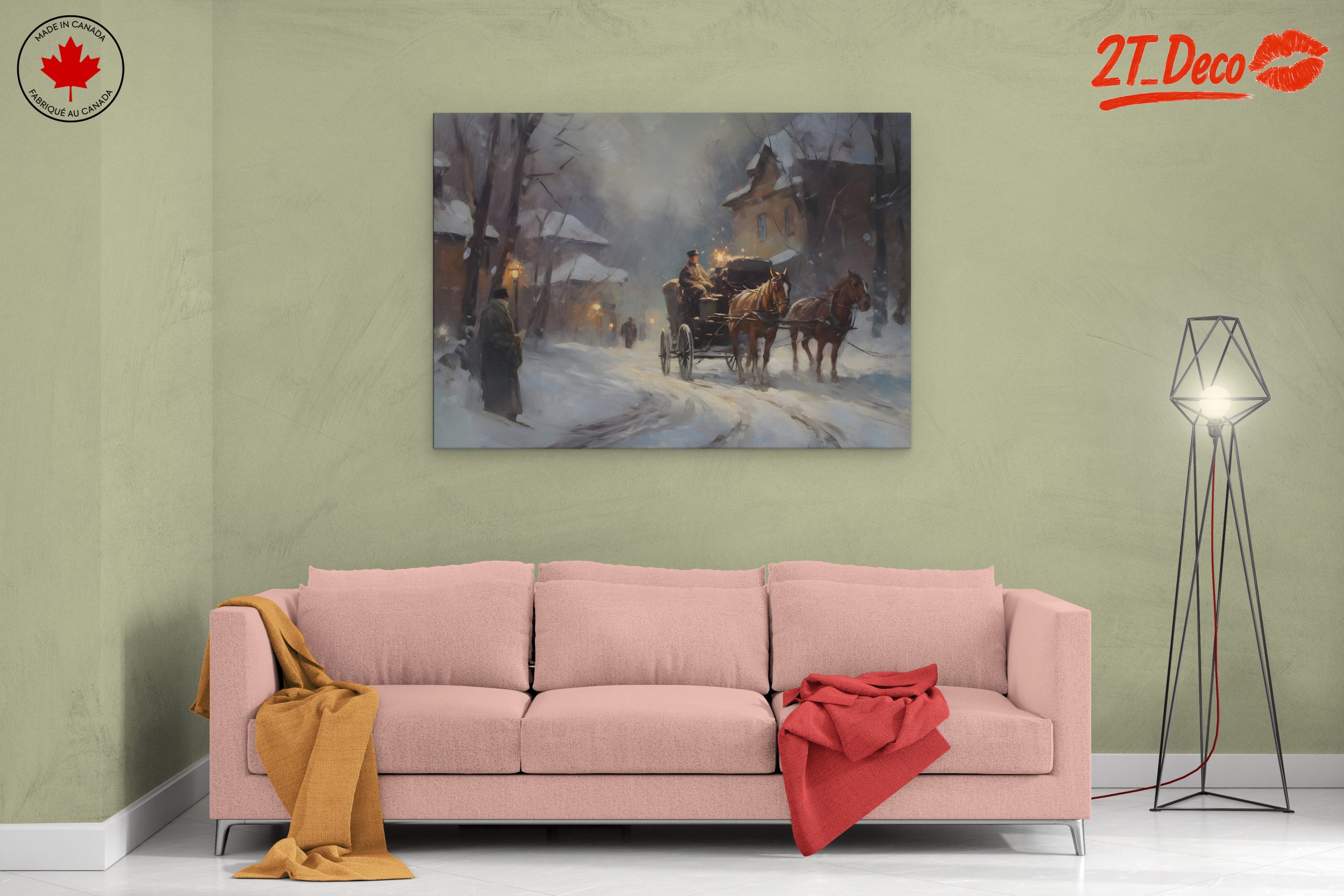 Charming Winter Landscape with Horse-Drawn Carriage - Image 2