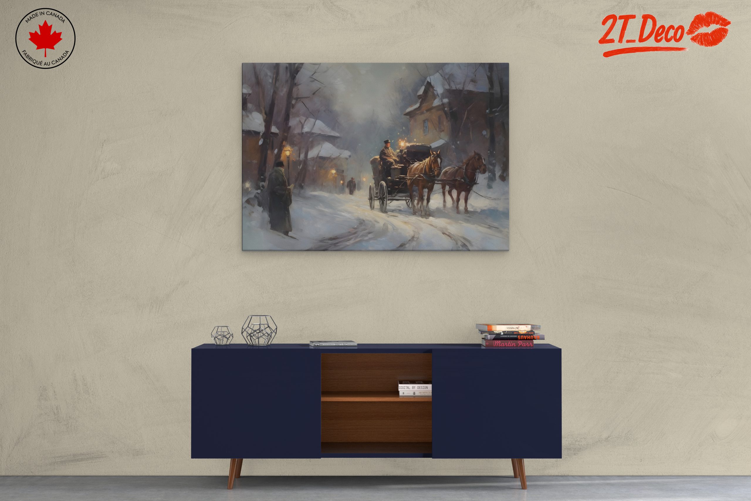 Charming Winter Landscape with Horse-Drawn Carriage - Image 3
