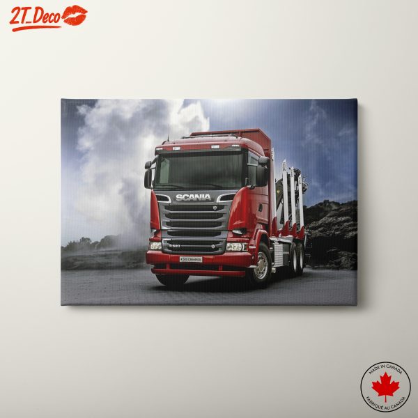 Red Scania Truck in Bold Landscape