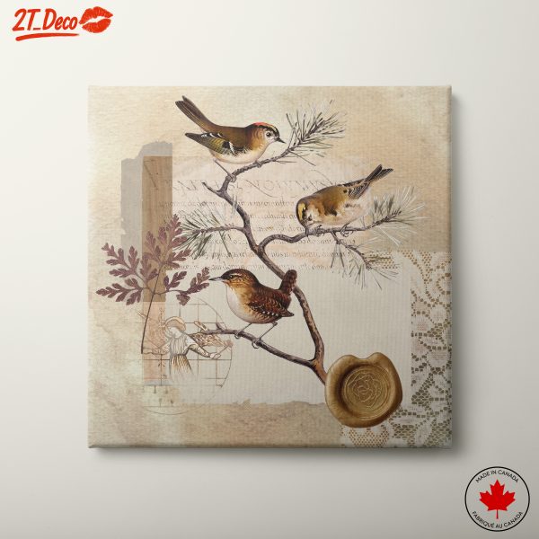 Charming Birds on Botanical Branch Art