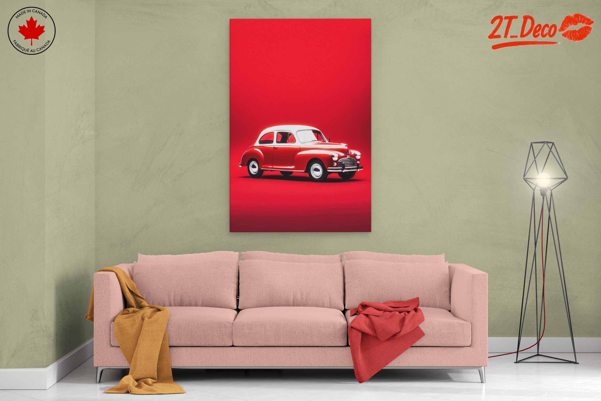Vintage Red Classic Car Art - Image 2