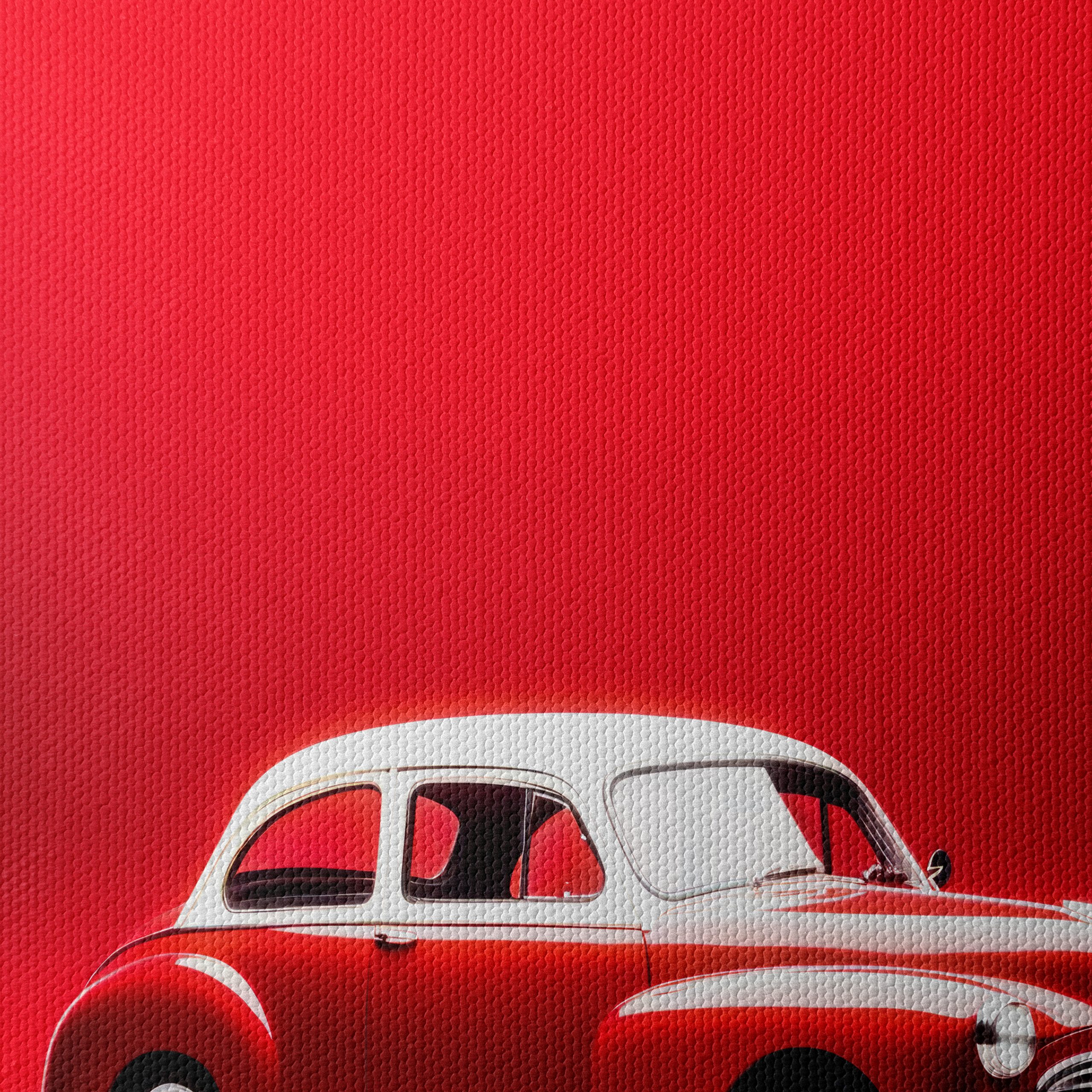 Vintage Red Classic Car Art - Image 4