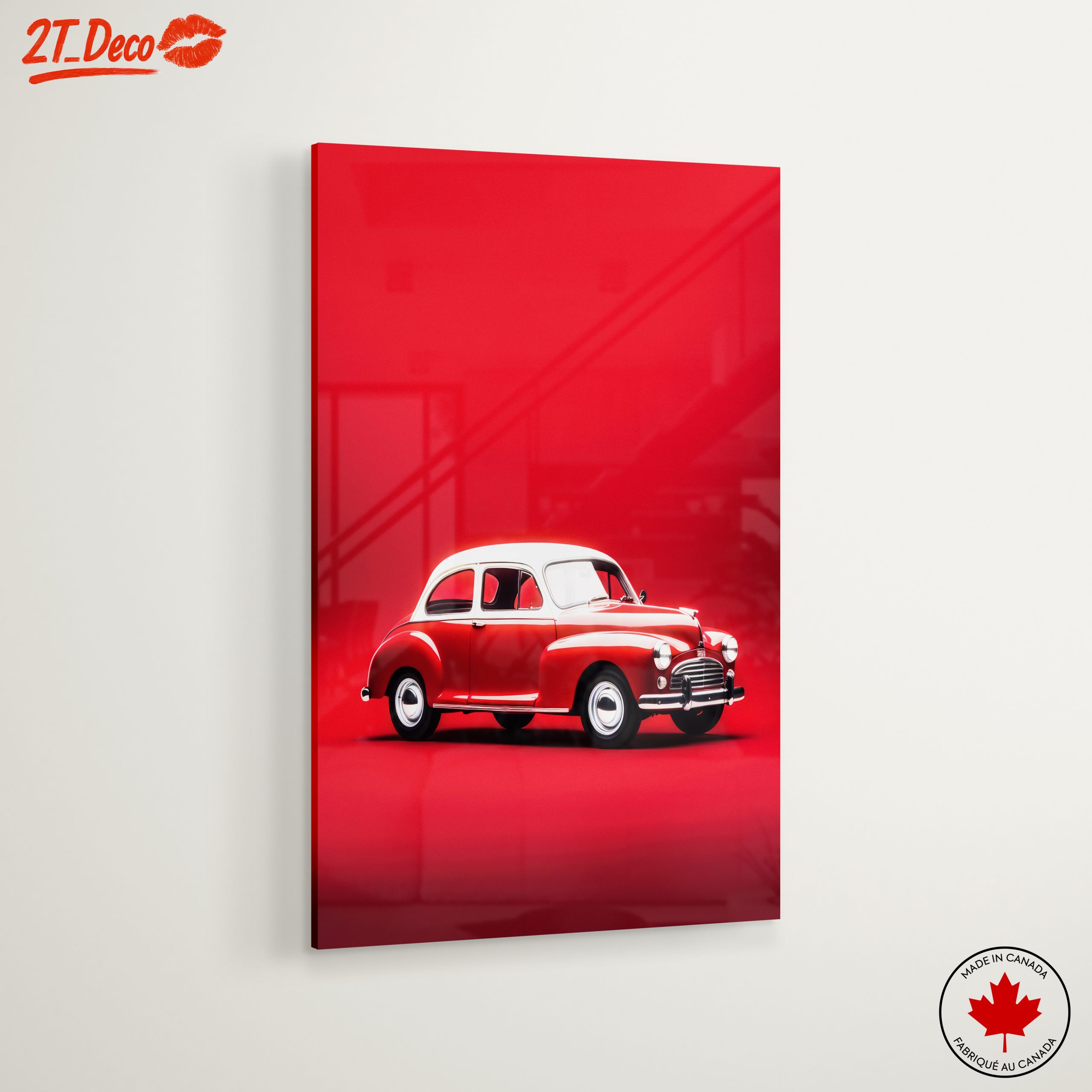 Vintage Red Classic Car Art - Image 6
