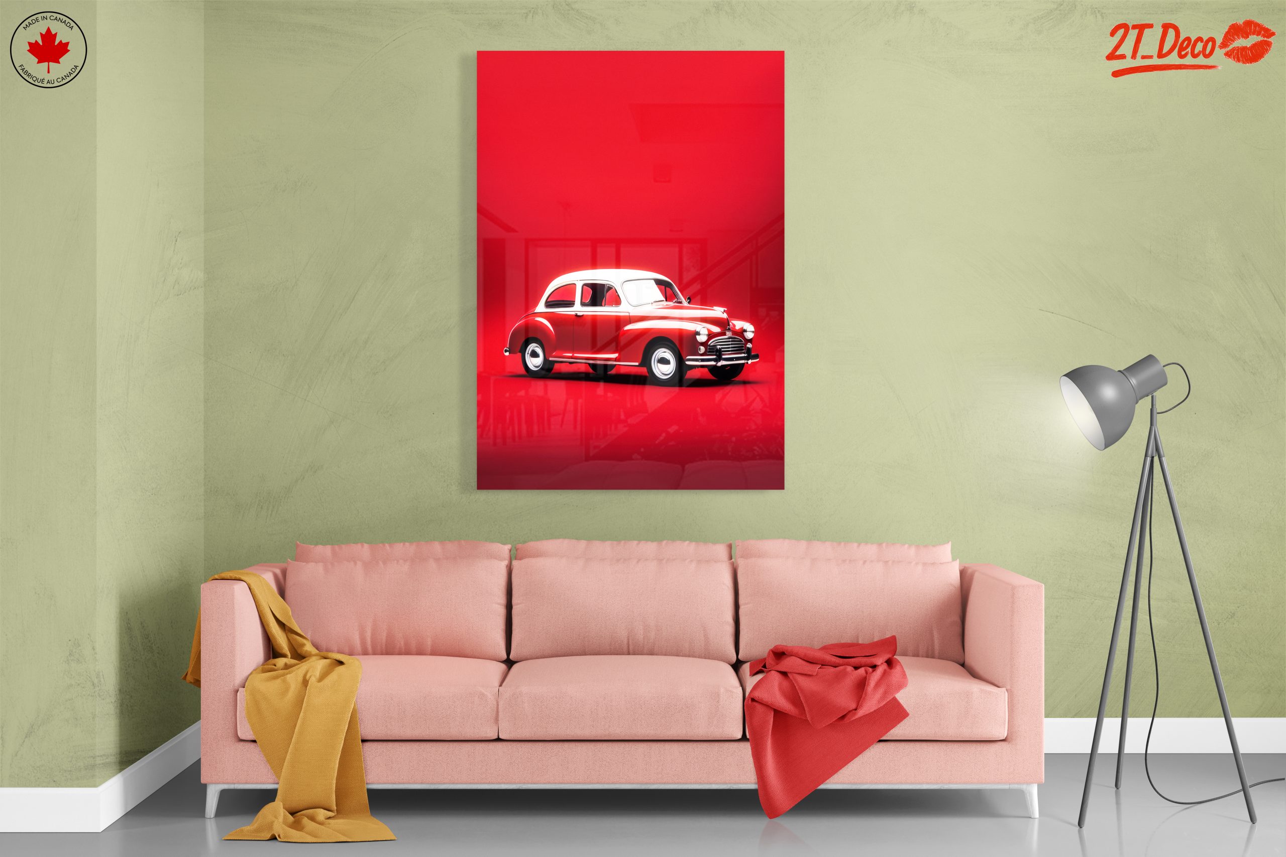 Vintage Red Classic Car Art - Image 7