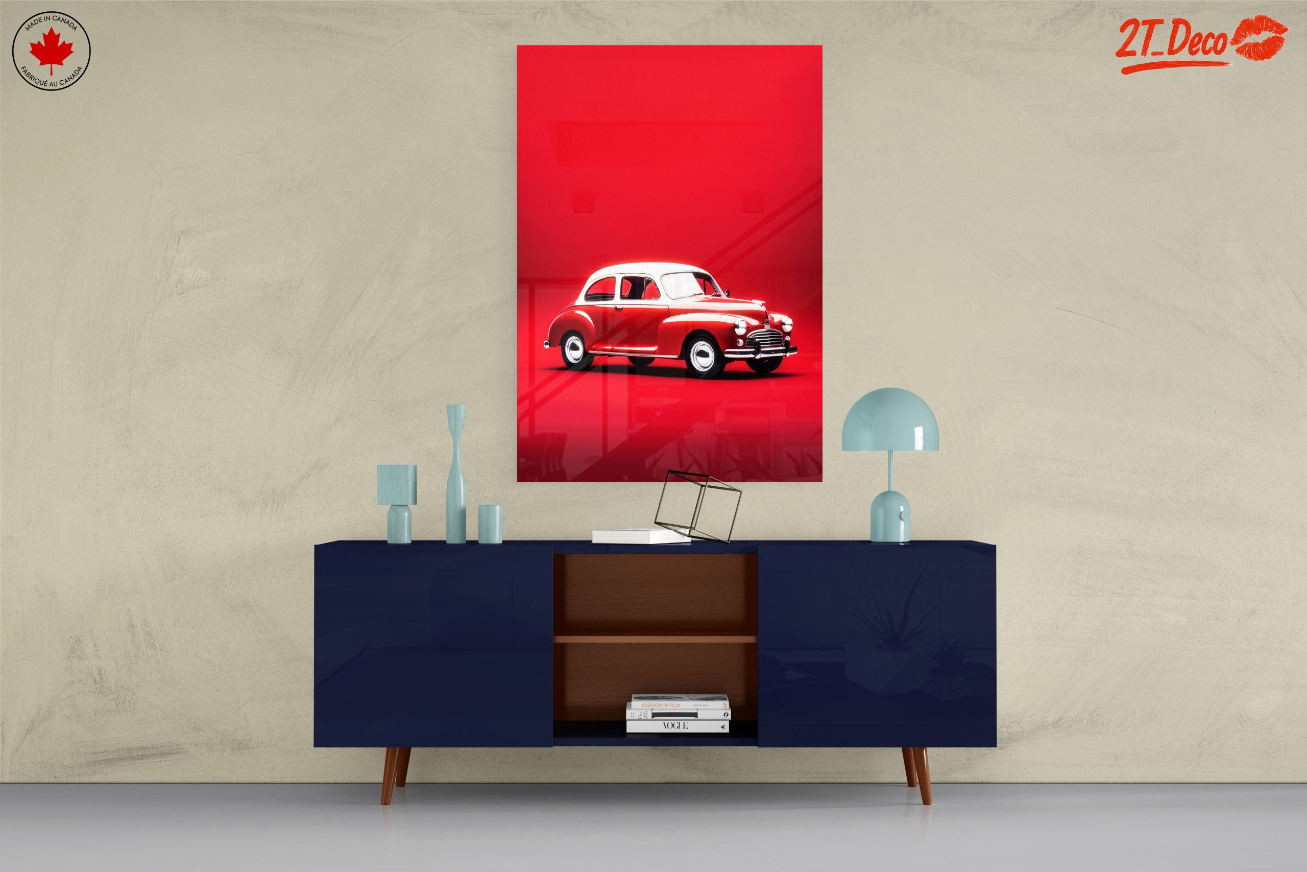 Vintage Red Classic Car Art - Image 8