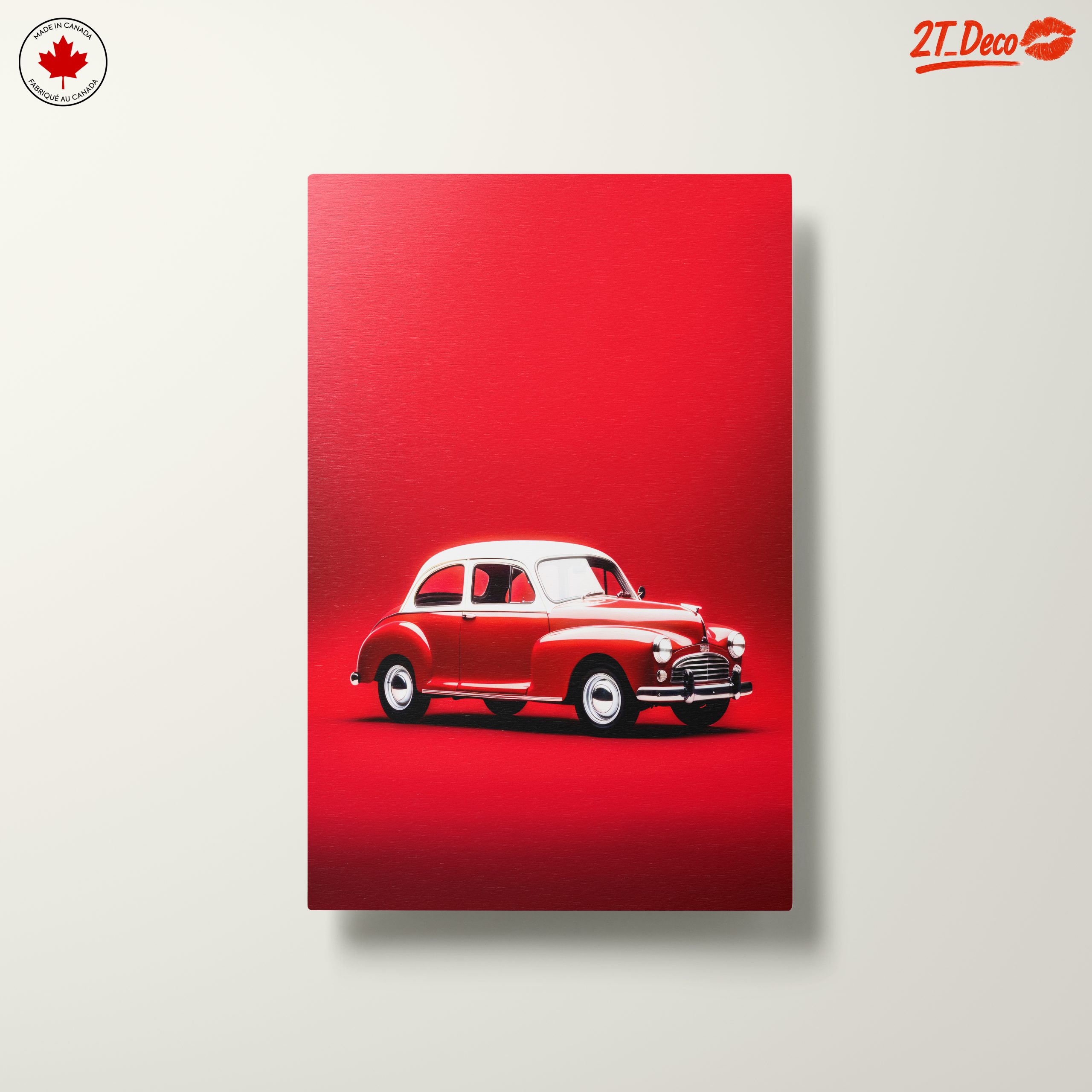 Vintage Red Classic Car Art - Image 10