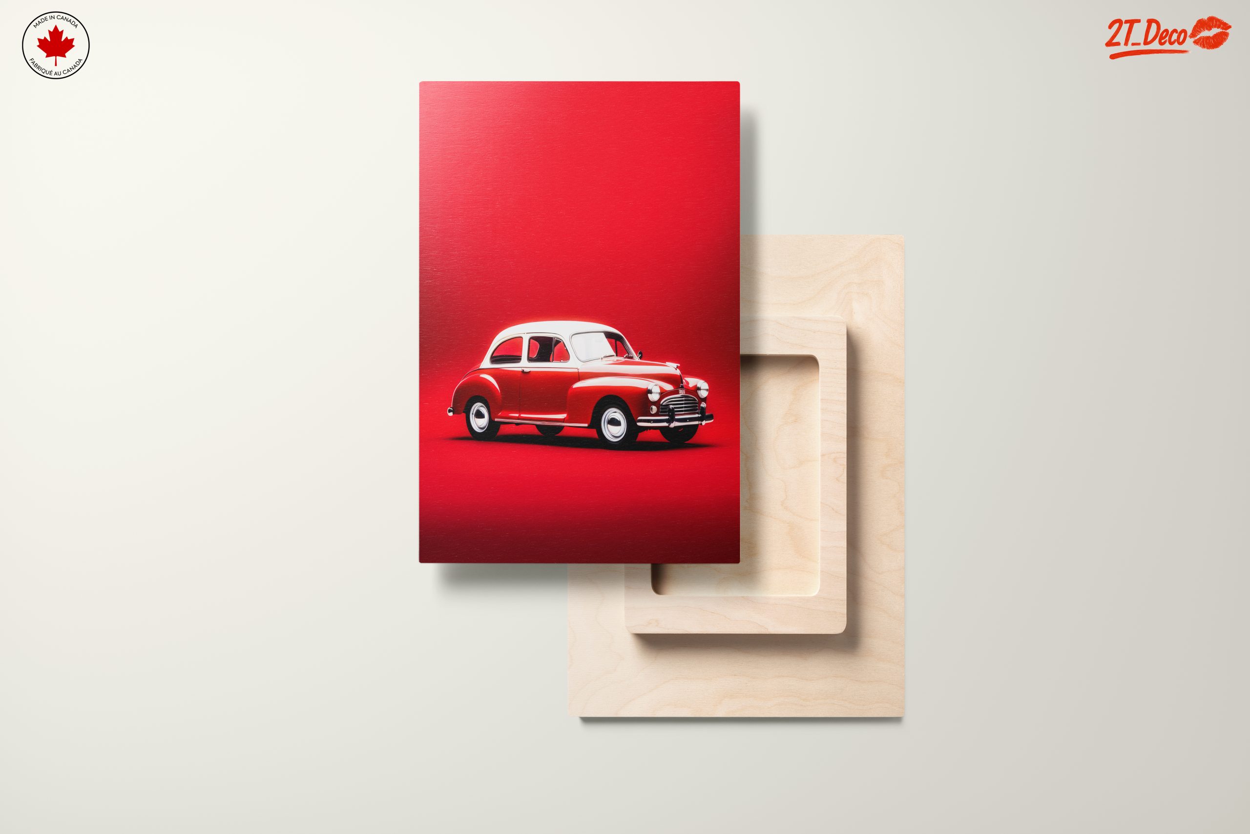 Vintage Red Classic Car Art - Image 11