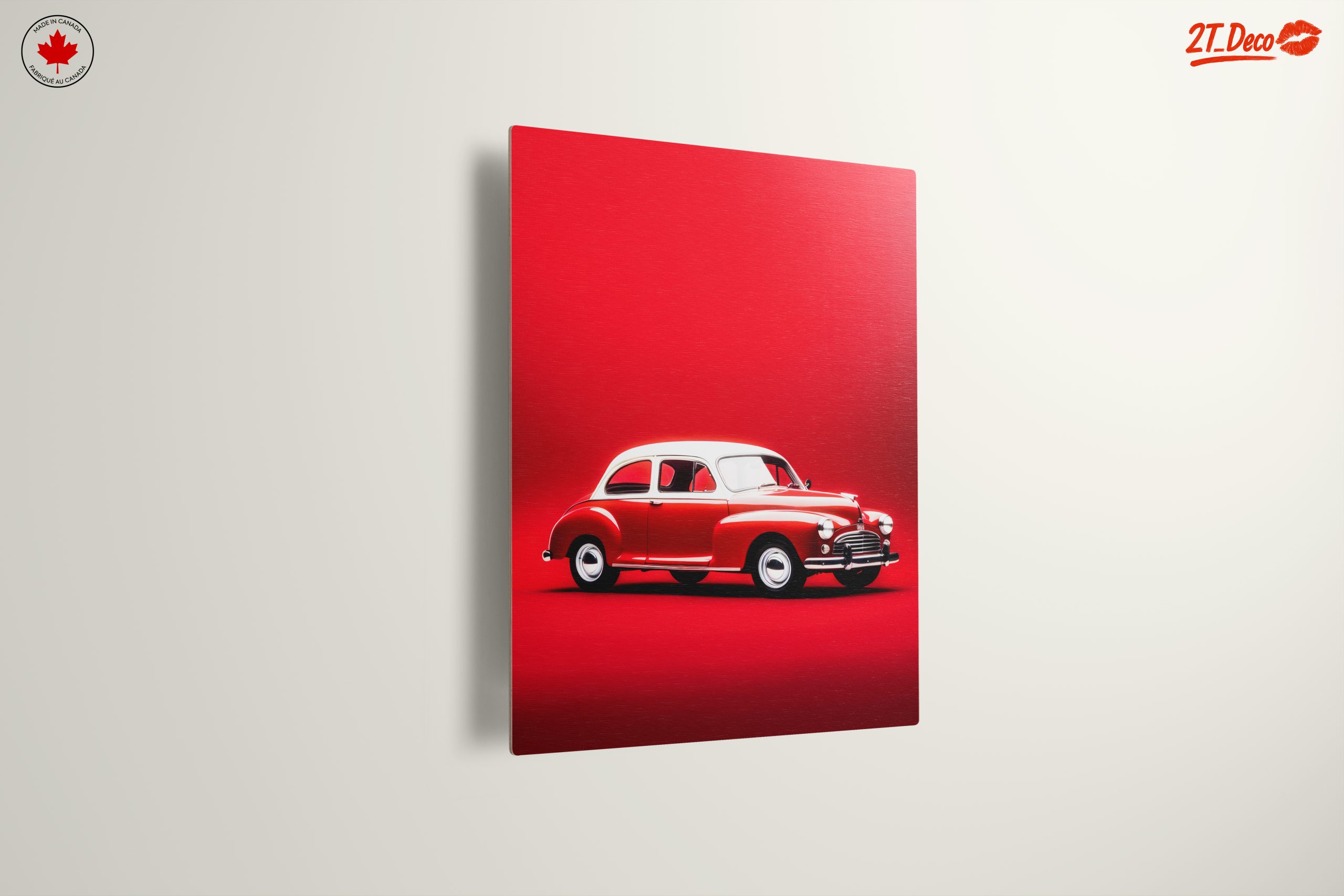 Vintage Red Classic Car Art - Image 13