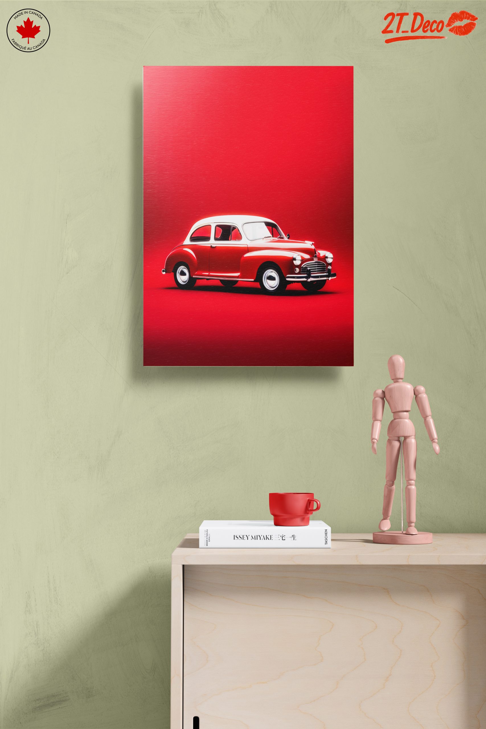 Vintage Red Classic Car Art - Image 14