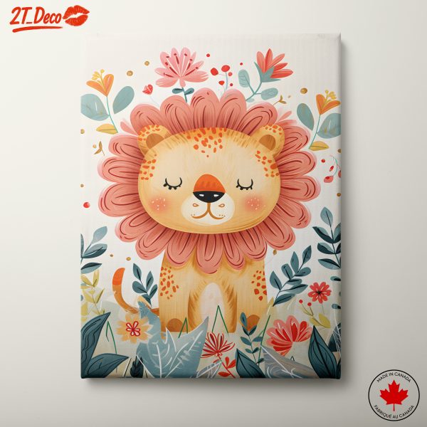 Stylized Lion with Floral Background