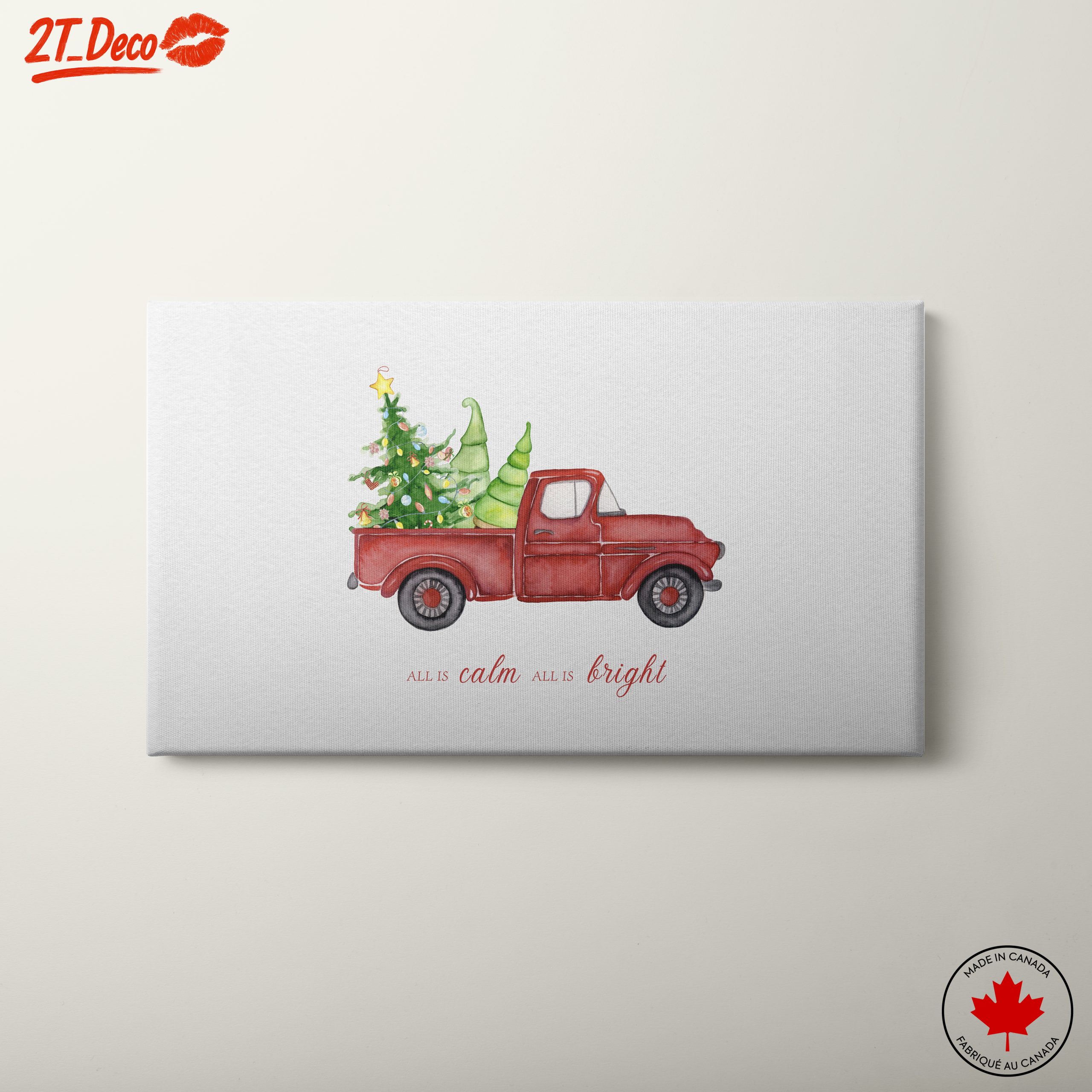 Festive Red Truck with Christmas Trees