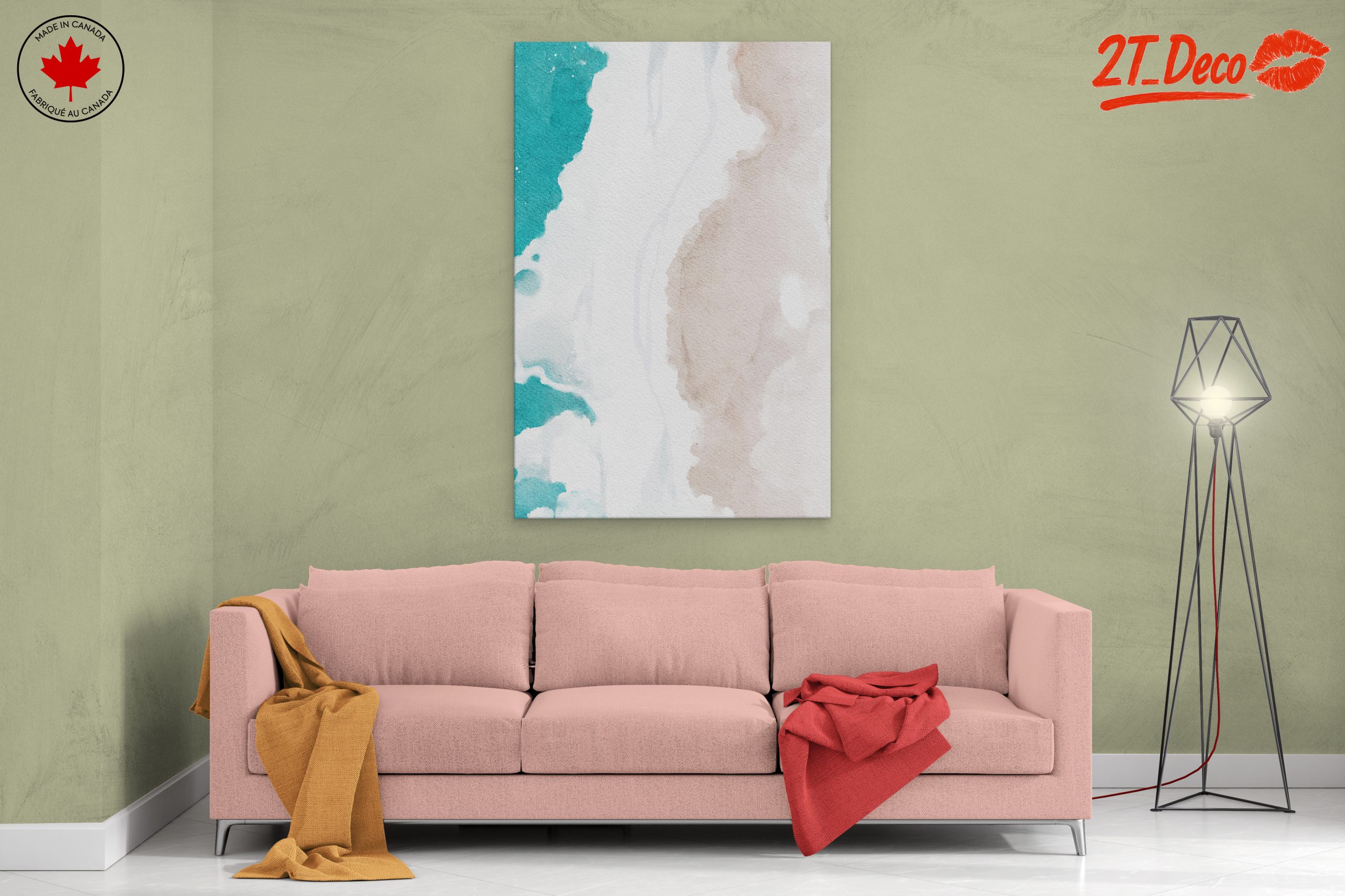 Fluid Abstract Shapes in Teal and Beige - Image 2