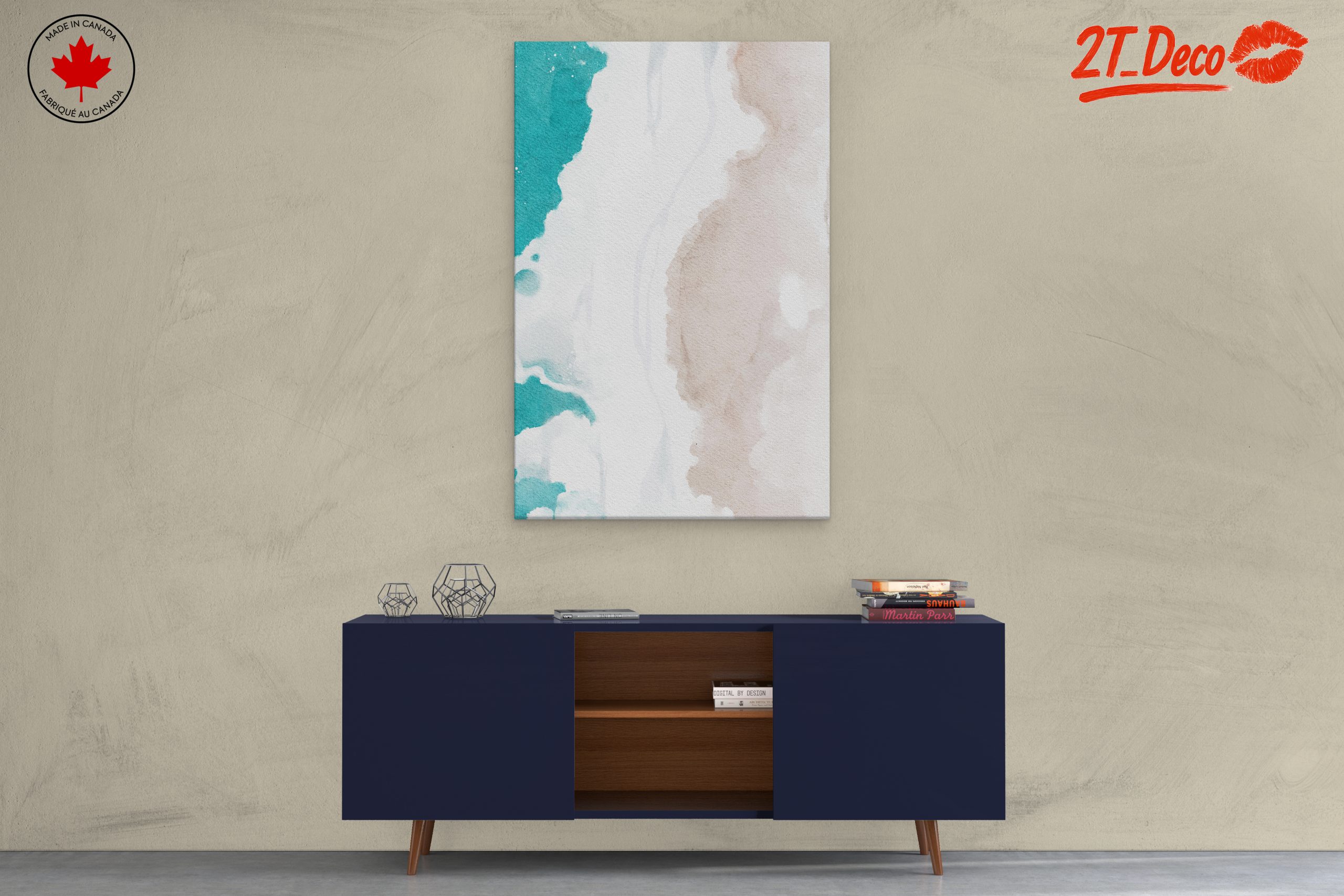 Fluid Abstract Shapes in Teal and Beige - Image 3